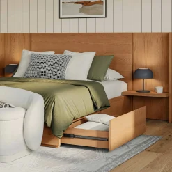 Leif Queen Storage Bed with Nightstands Set - Smoked Oak