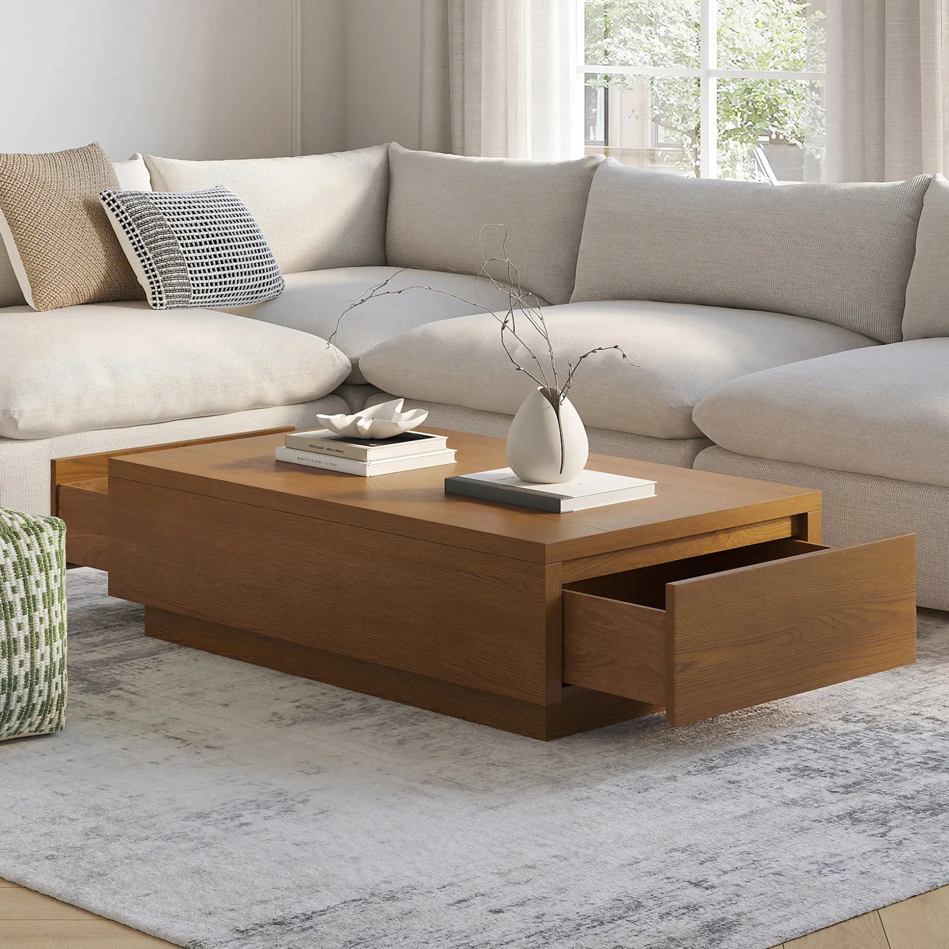 Leif 47" Storage Coffee Table - Smoked Oak
