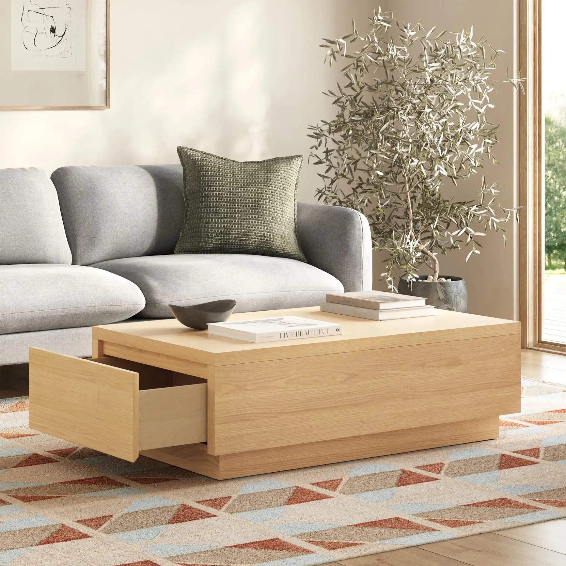 Leif 47" Storage Coffee Table - White Oak