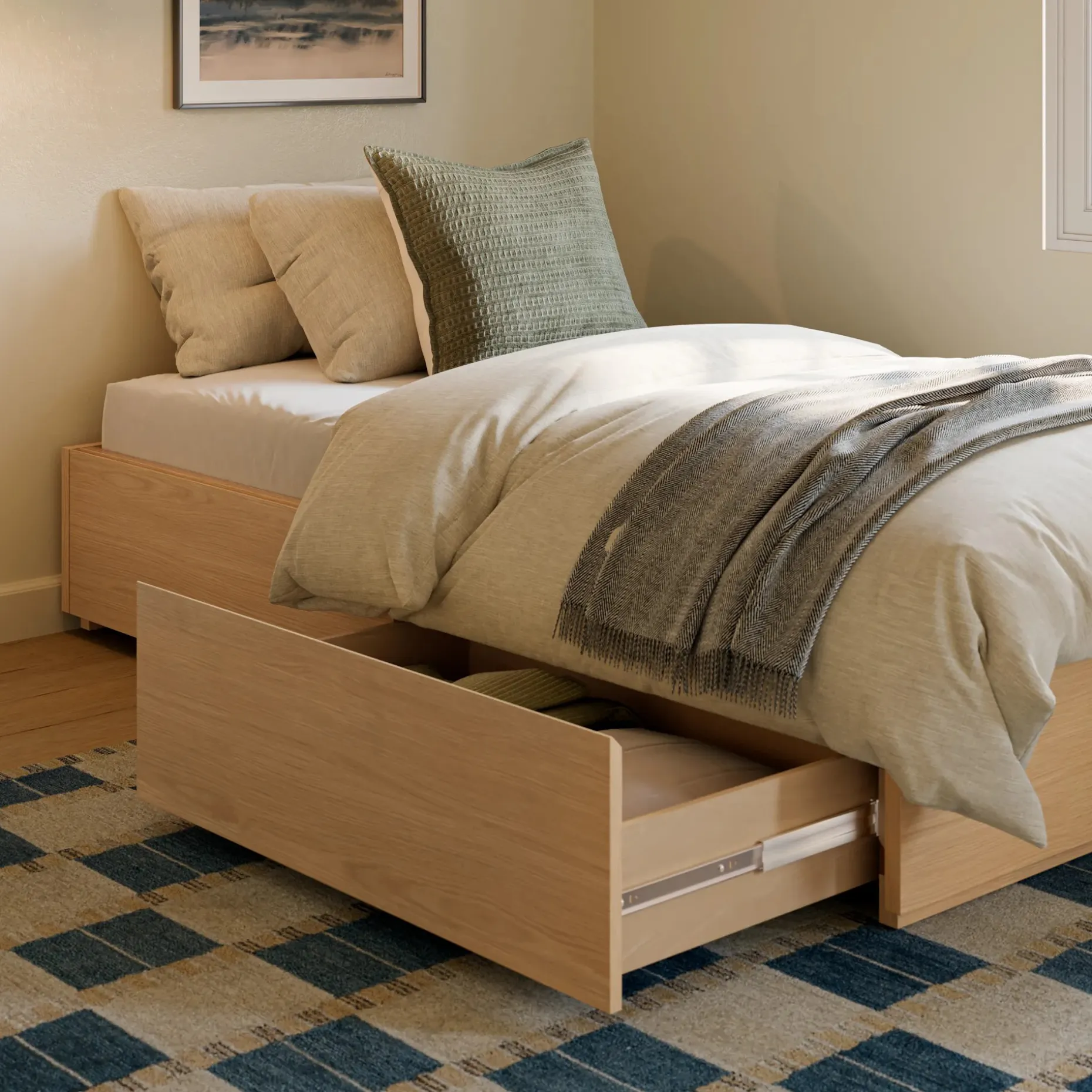 Leif Twin Platform Storage Bed - White Oak
