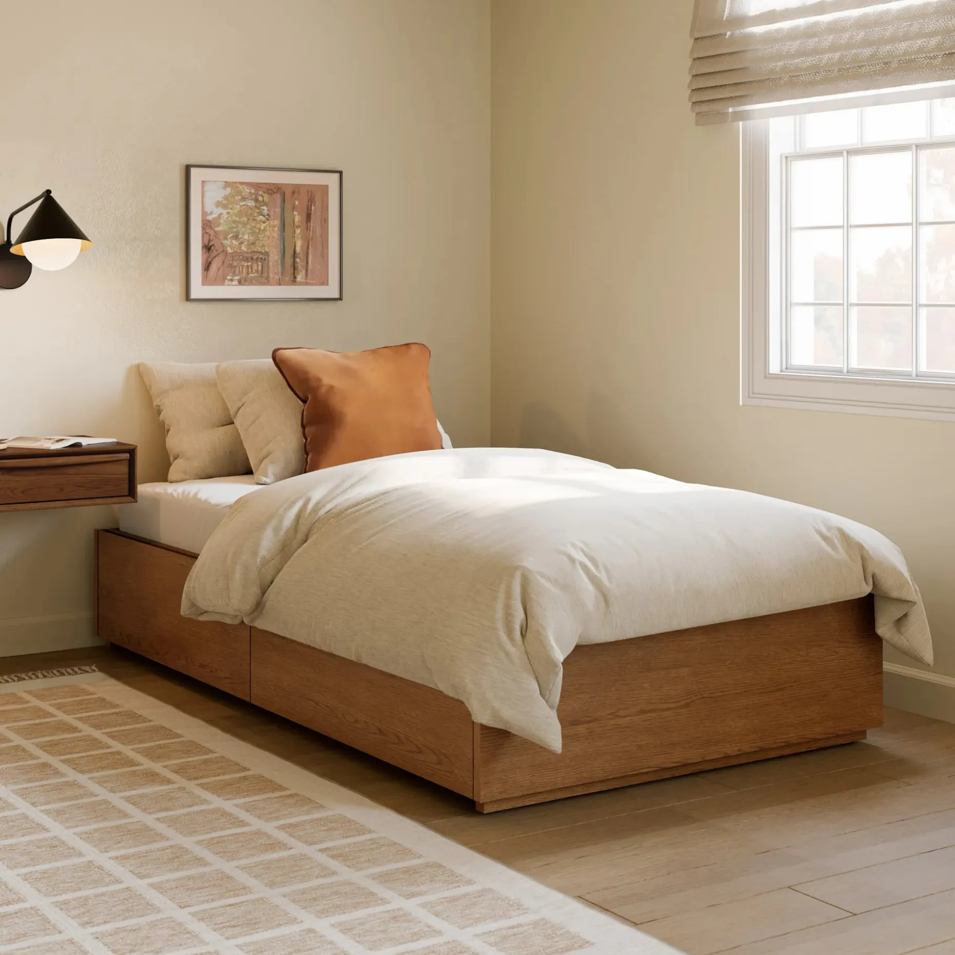Leif Twin Platform Storage Bed - Smoked Oak