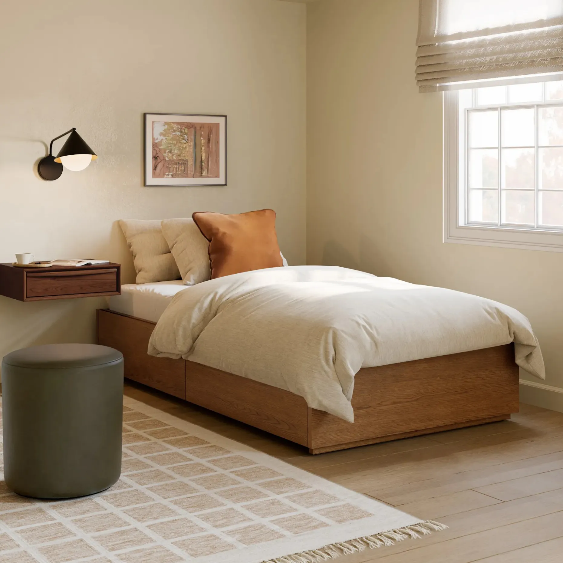 Leif Twin Platform Storage Bed - Smoked Oak