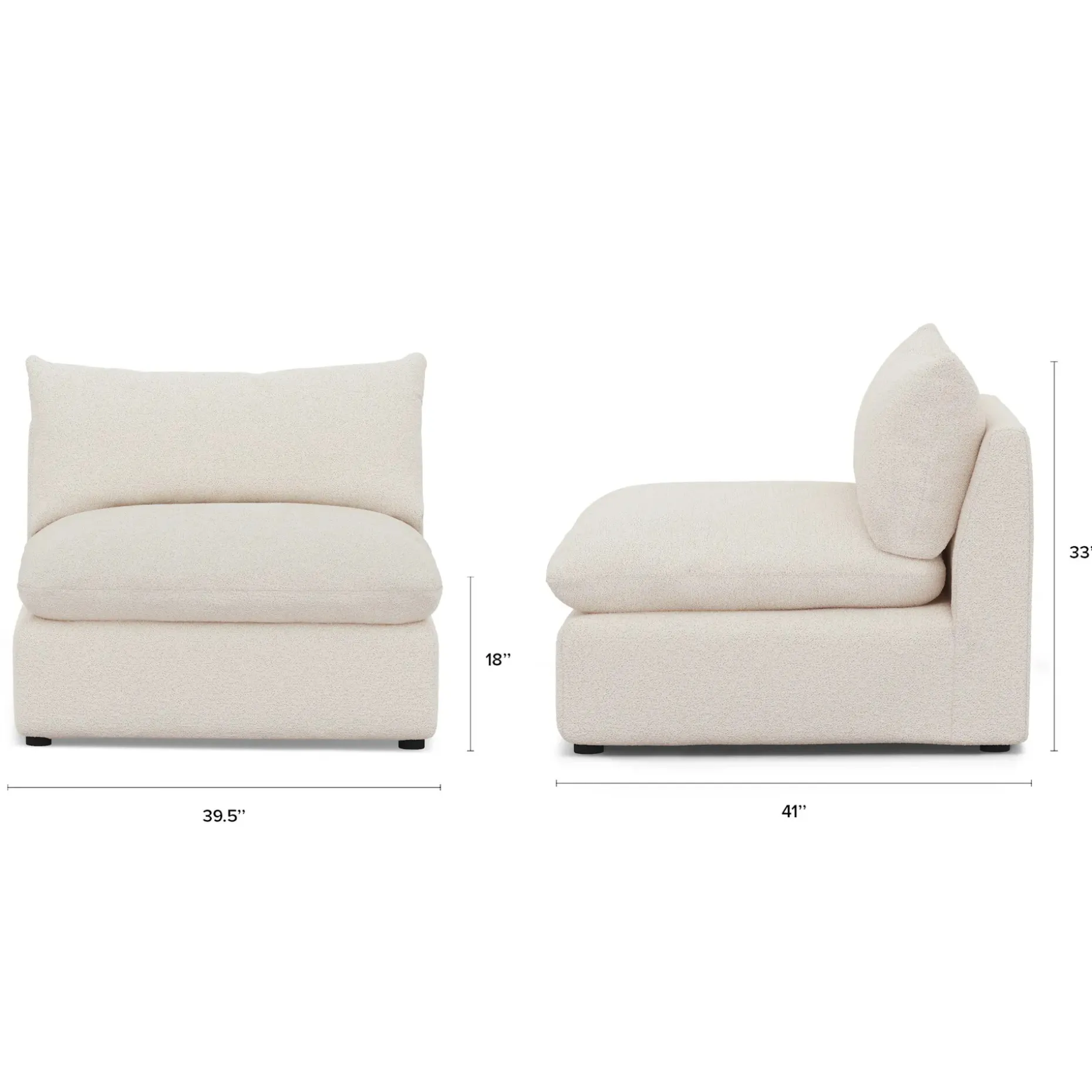 Leigh 39.5" Armless Chair Module - Ivory Wool Bouclé