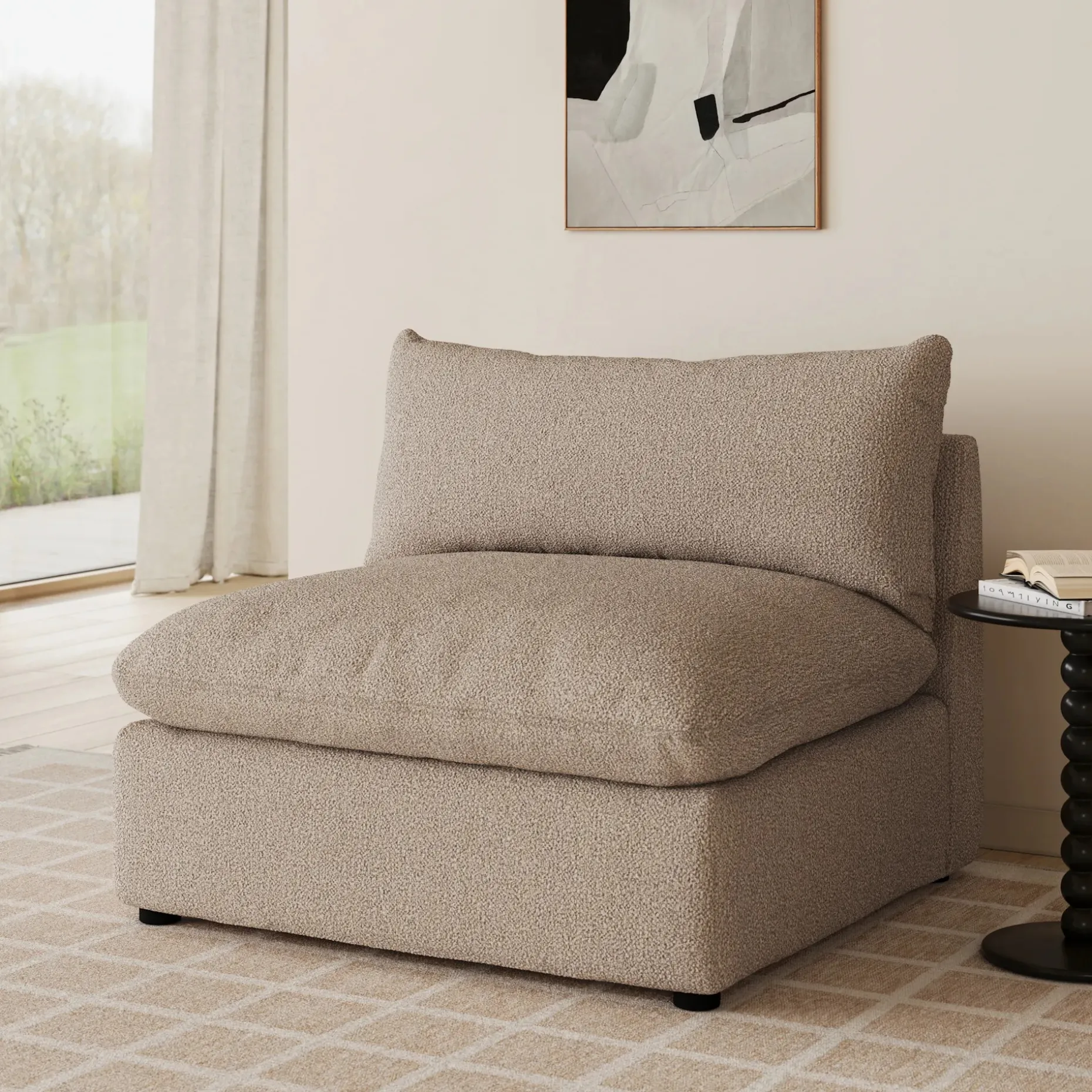 Leigh 39.5" Armless Chair Module - Sandstone Wool Bouclé
