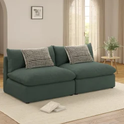 Leigh 79" Armless Modular Sofa - Green Wool Bouclé