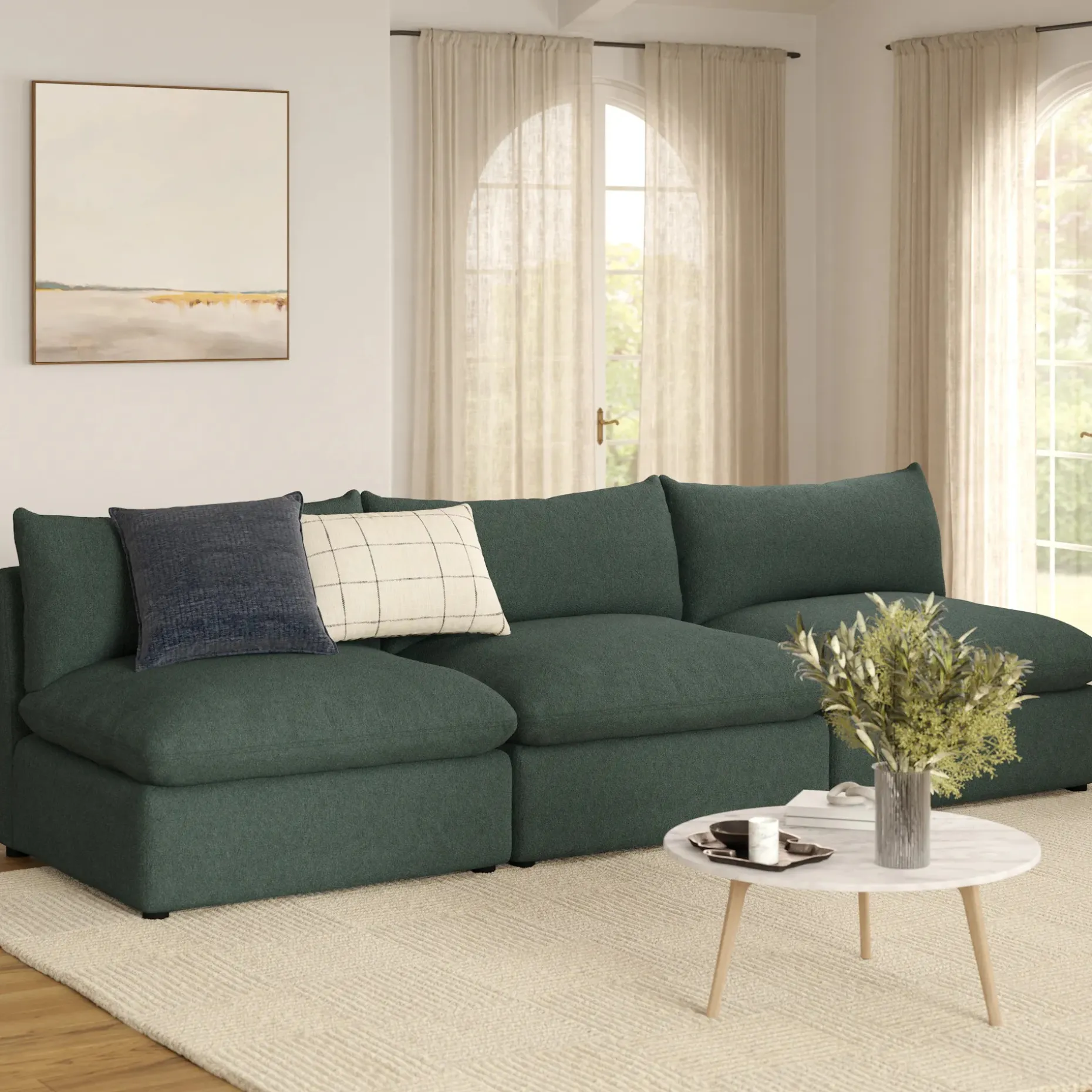 Leigh 118" Armless Modular Sofa - Green Wool Bouclé