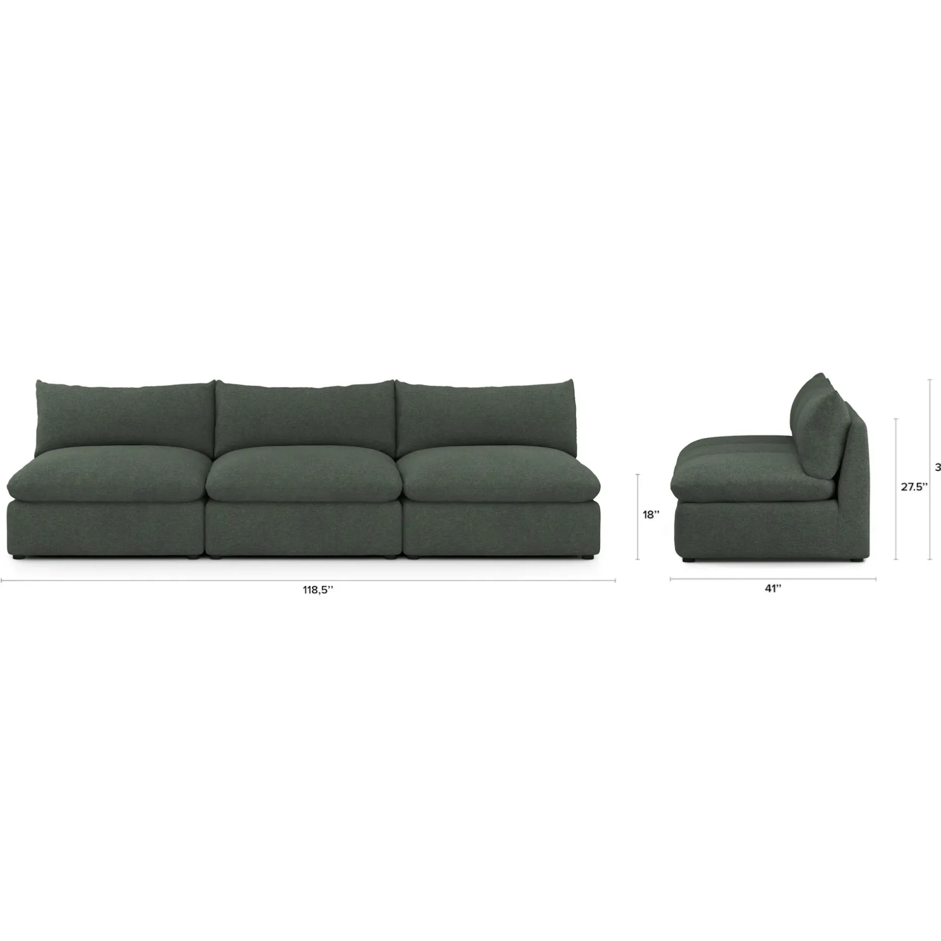 Leigh 118" Armless Modular Sofa - Green Wool Bouclé
