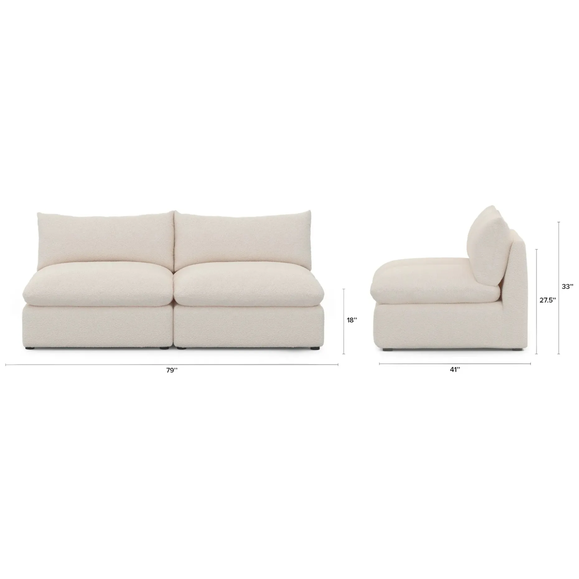 Leigh 79" Armless Modular Sofa - Ivory Wool Bouclé