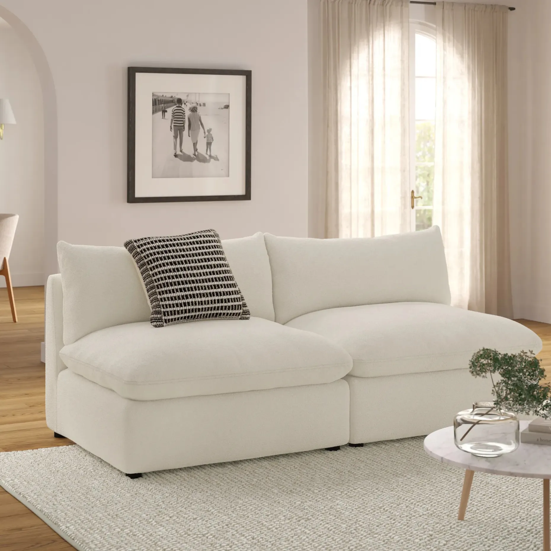 Leigh 79" Armless Modular Sofa - Ivory Wool Bouclé