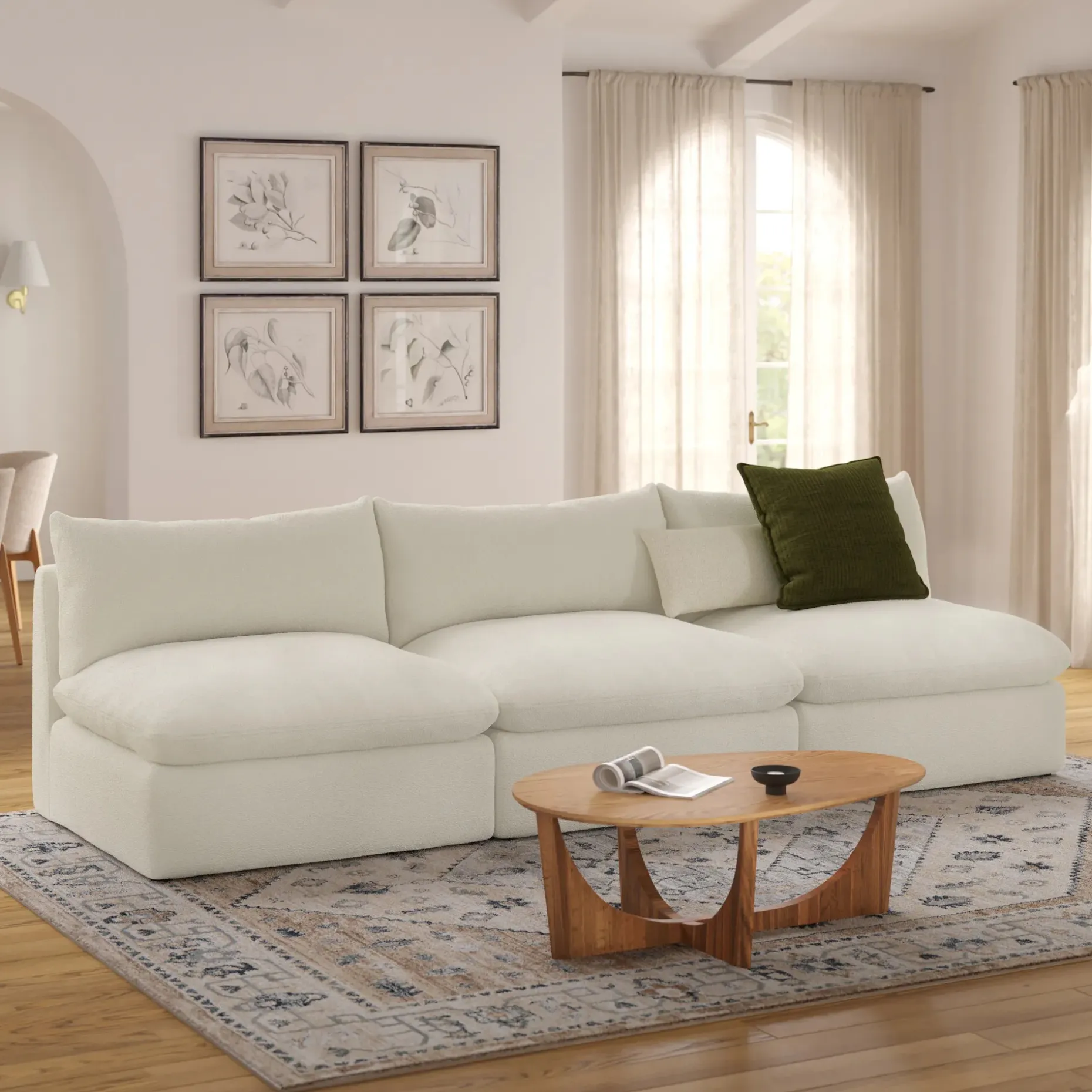 Leigh 118" Armless Modular Sofa - Ivory Wool Bouclé