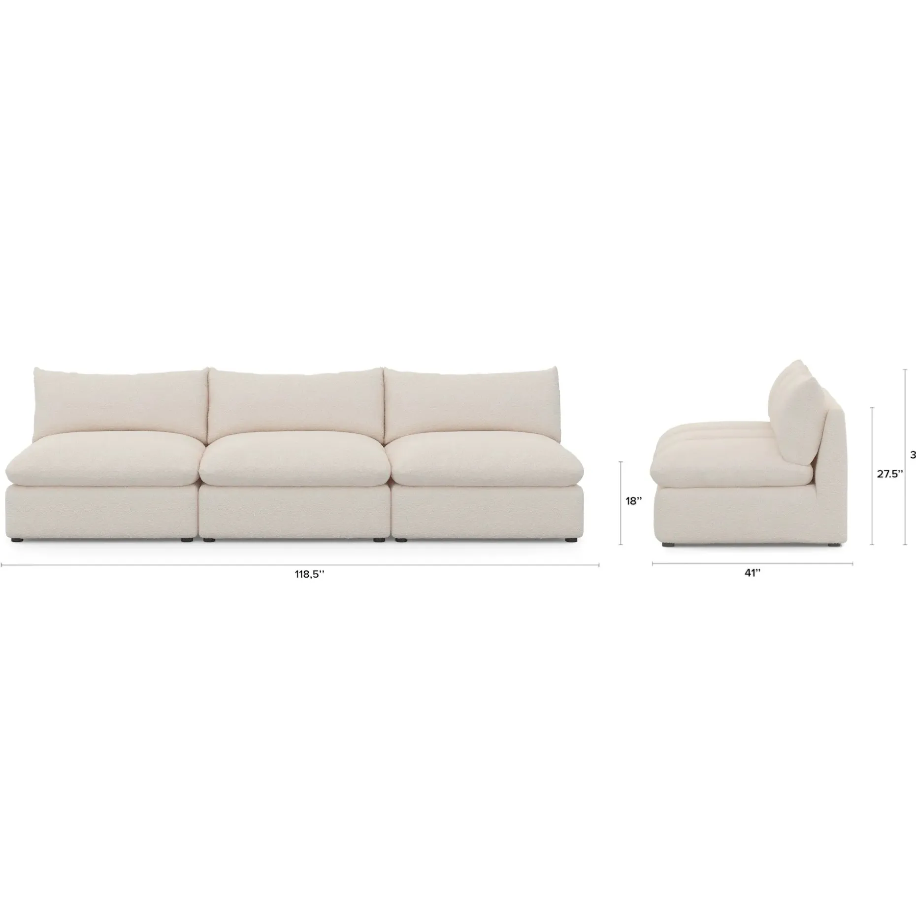 Leigh 118" Armless Modular Sofa - Ivory Wool Bouclé