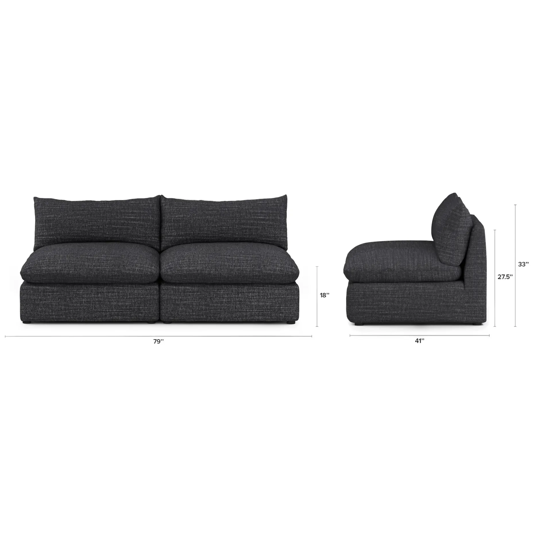 Leigh 79" Armless Modular Sofa - Napa Charcoal