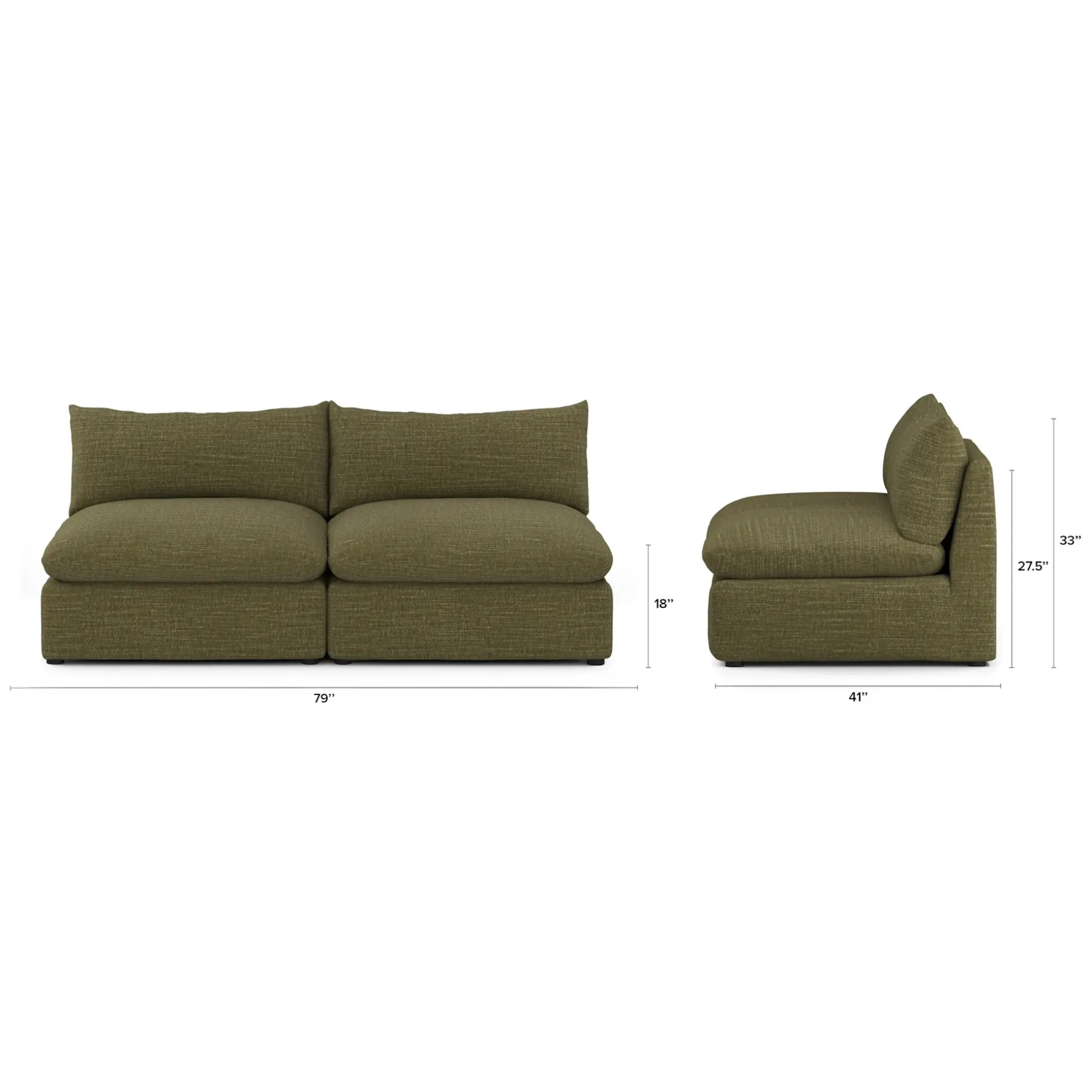 Leigh 79" Armless Modular Sofa - Napa Moss