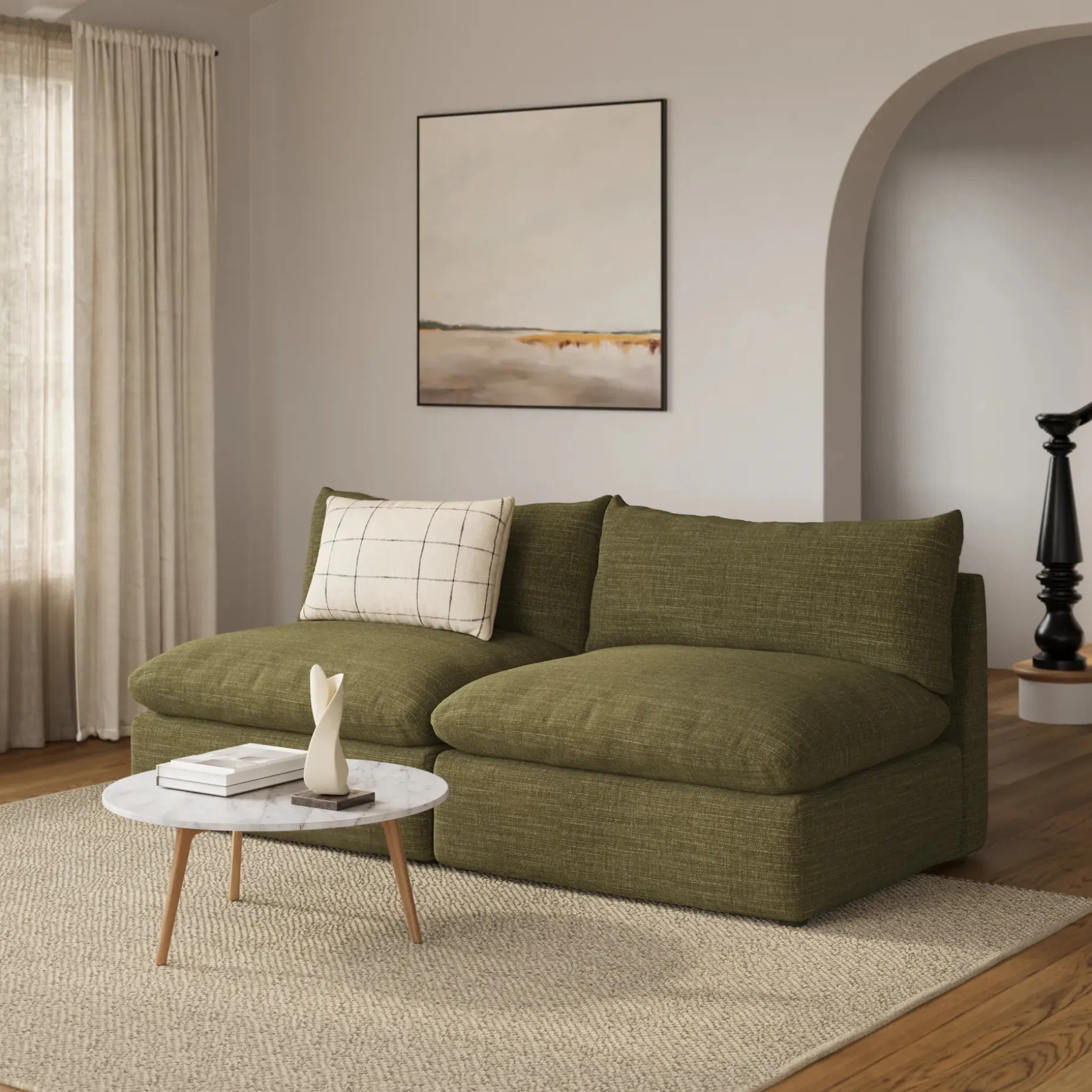 Leigh 79" Armless Modular Sofa - Napa Moss