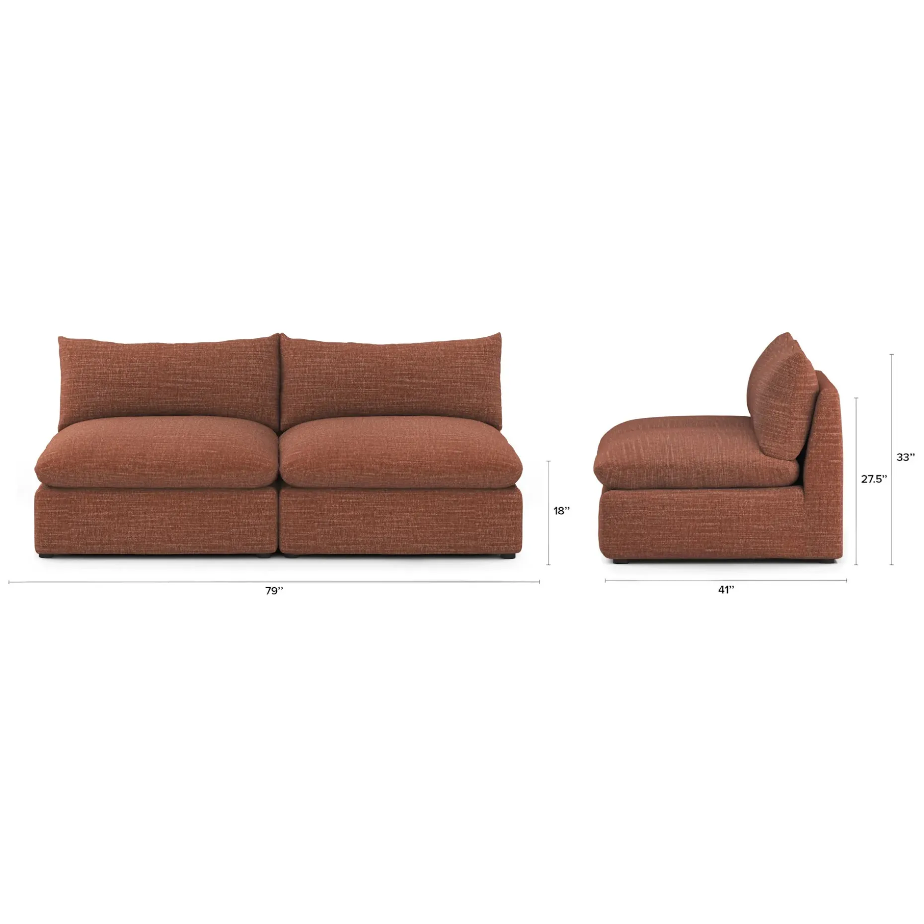 Leigh 79" Armless Modular Sofa - Napa Rust