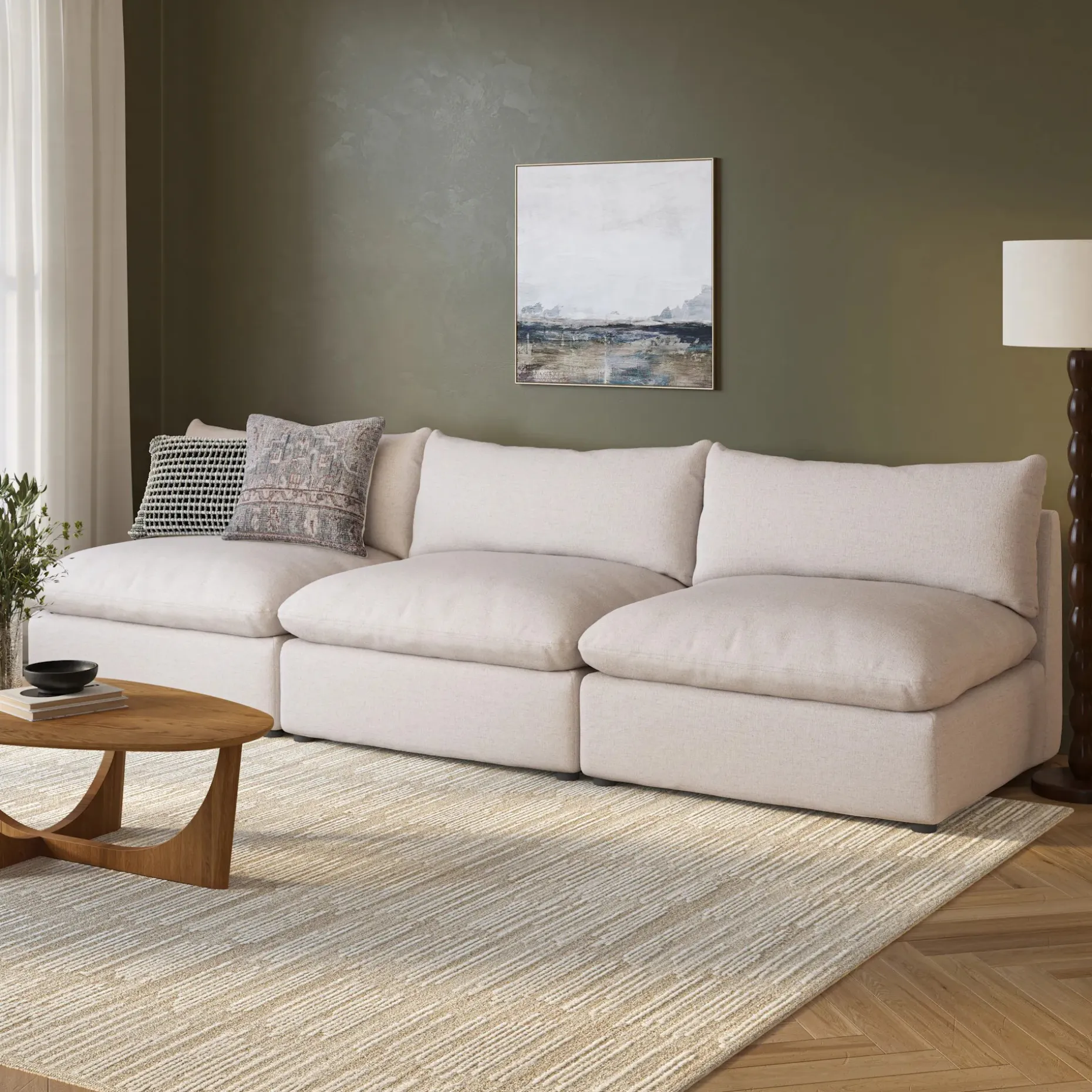 Leigh 118" Armless Modular Sofa - Napa White