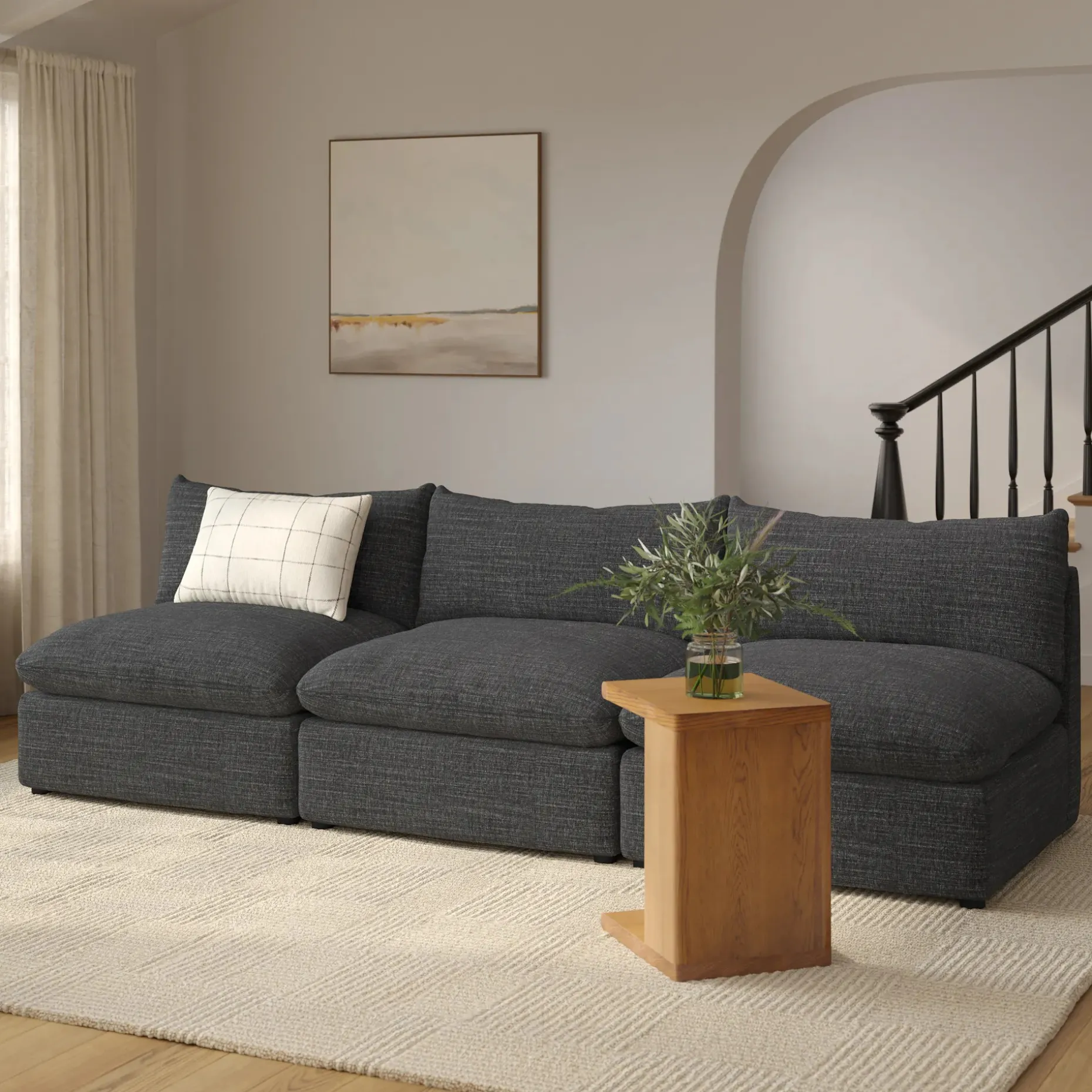 Leigh 118" Armless Modular Sofa - Napa Charcoal