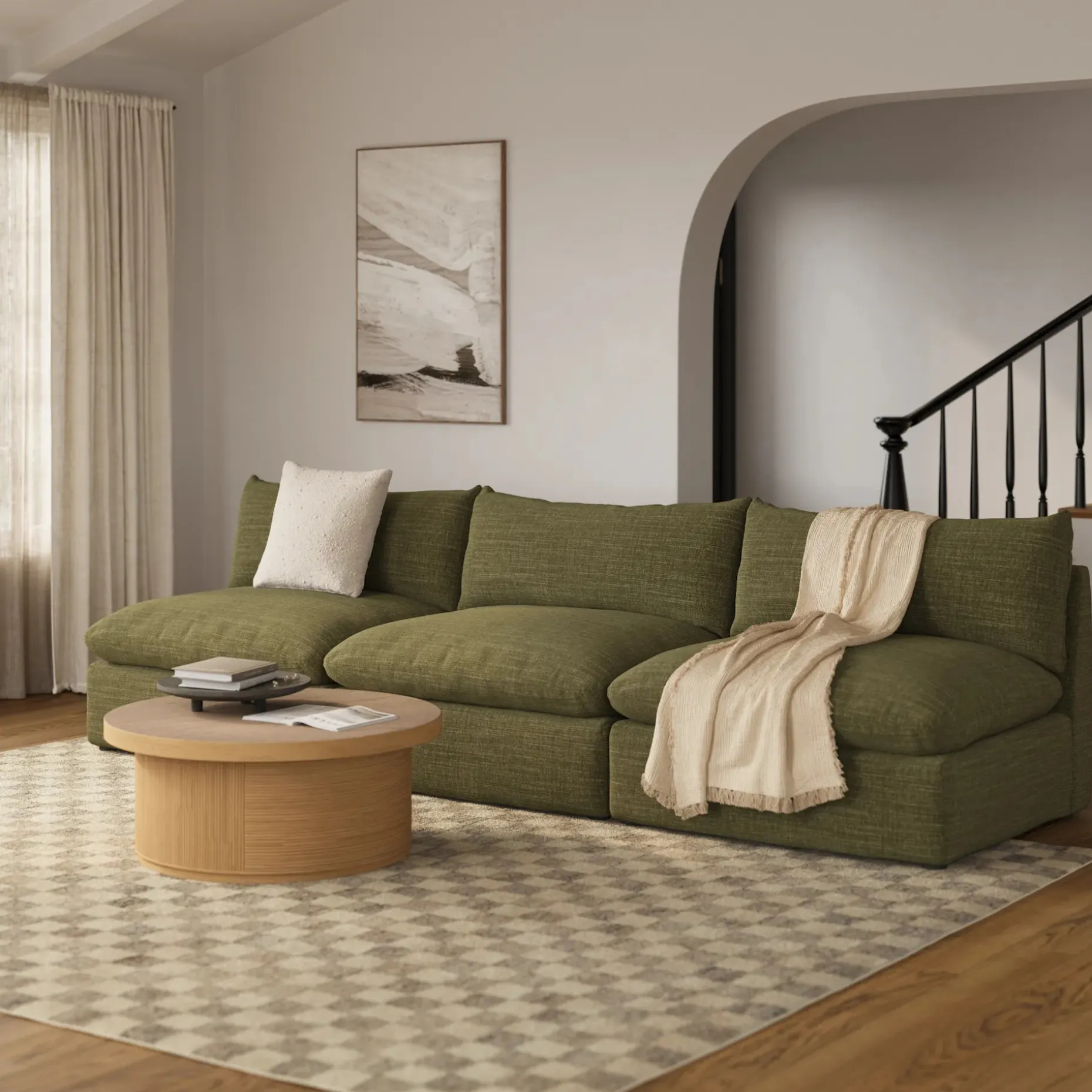 Leigh 118" Armless Modular Sofa - Napa Moss