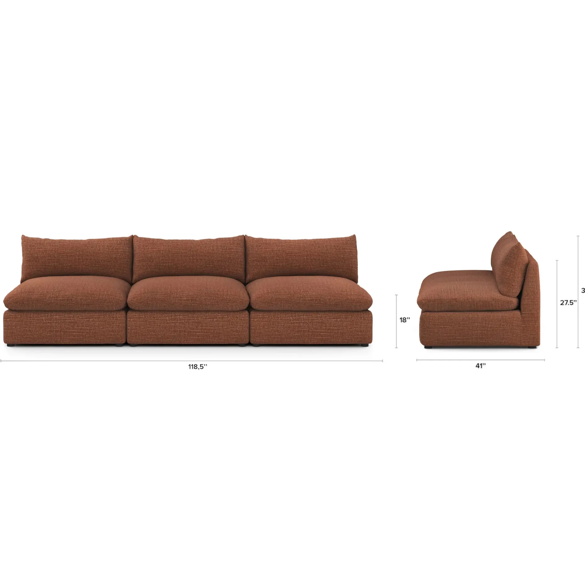 Leigh 118" Armless Modular Sofa - Napa Rust
