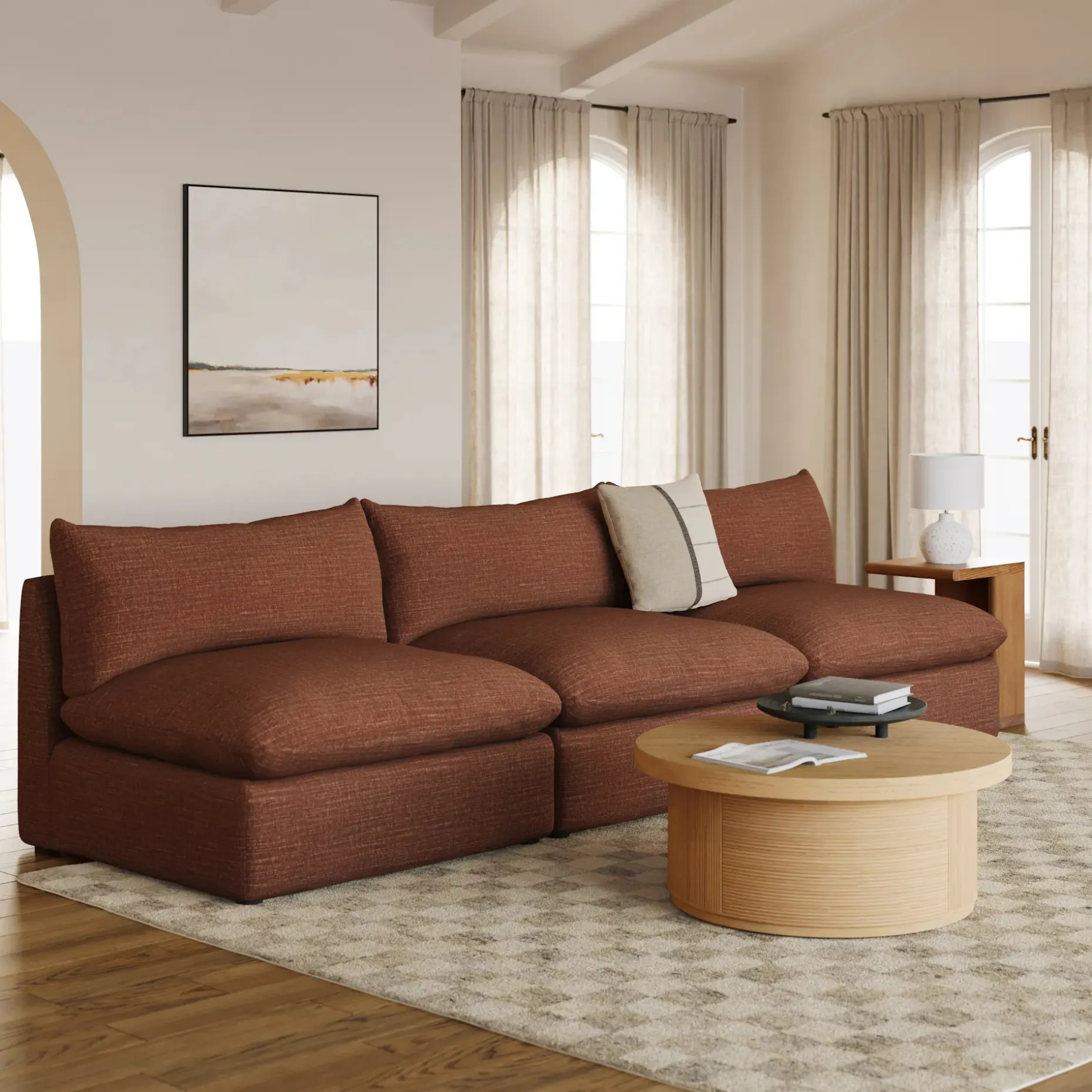 Leigh 118" Armless Modular Sofa - Napa Rust