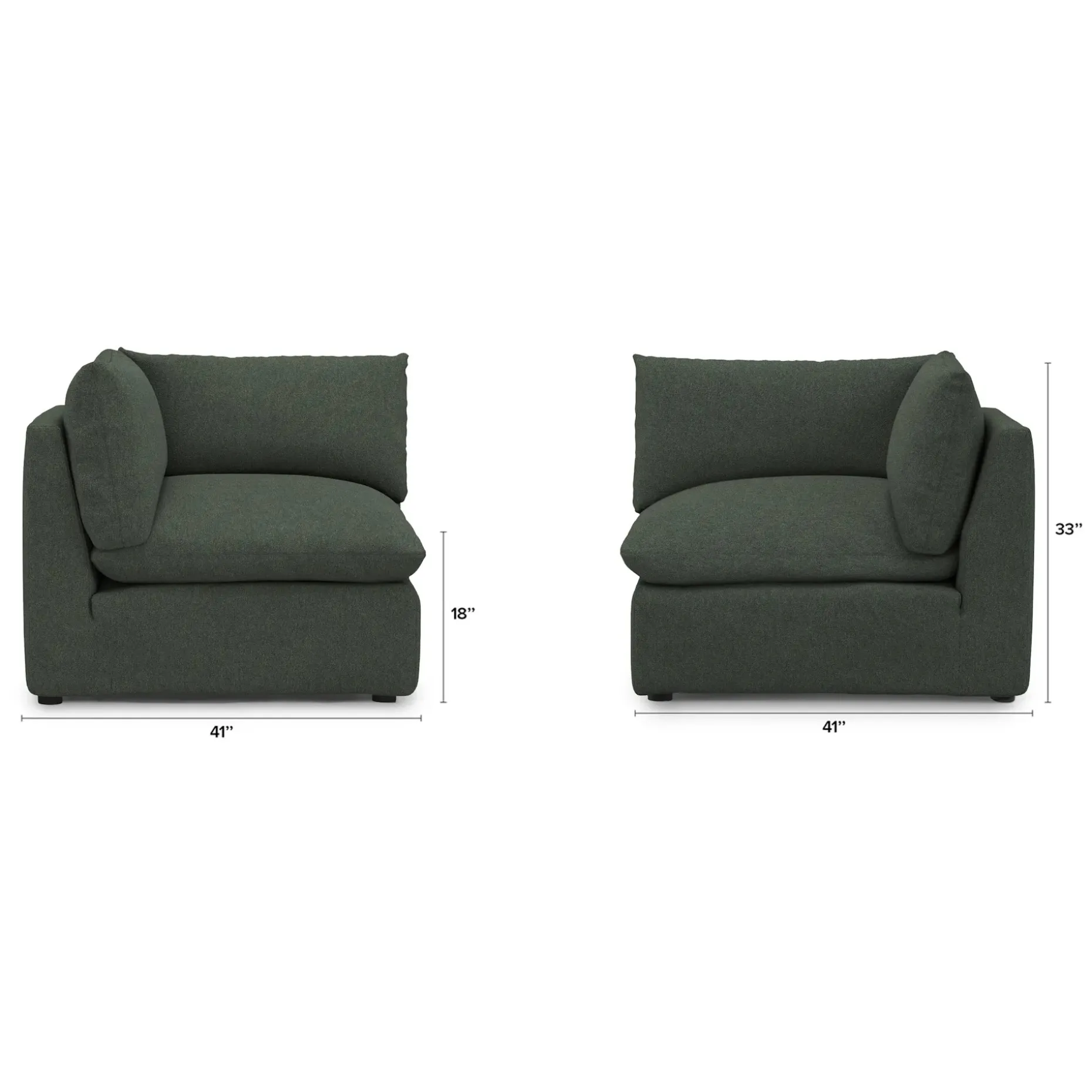 Leigh 41" Corner Chair Module - Green Wool Bouclé