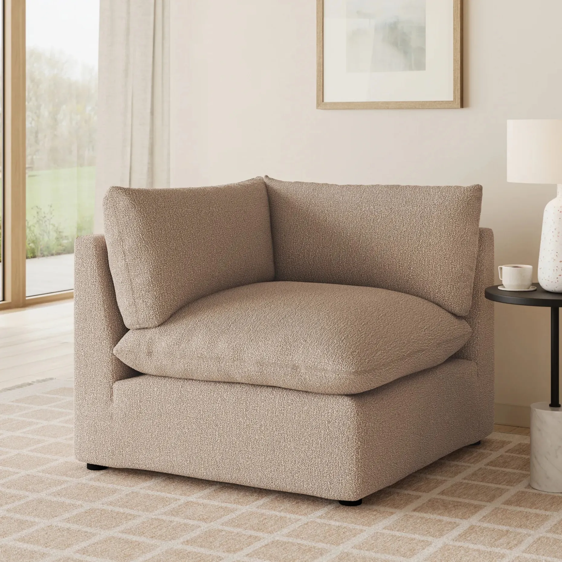 Leigh 41" Corner Chair Module - Sandstone Wool Bouclé