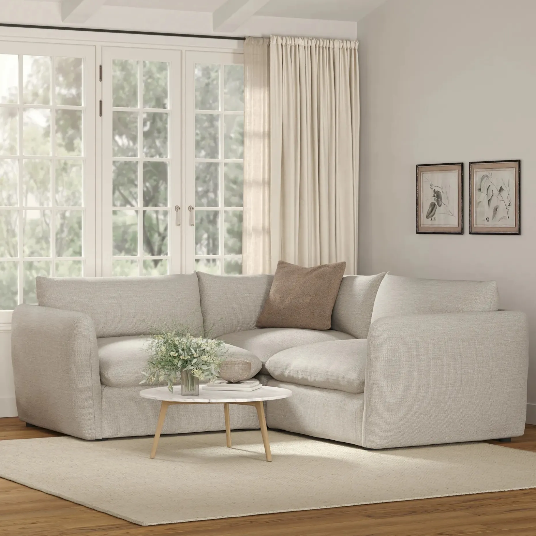 Leigh 41" Corner Chair Module - Silver Ivory