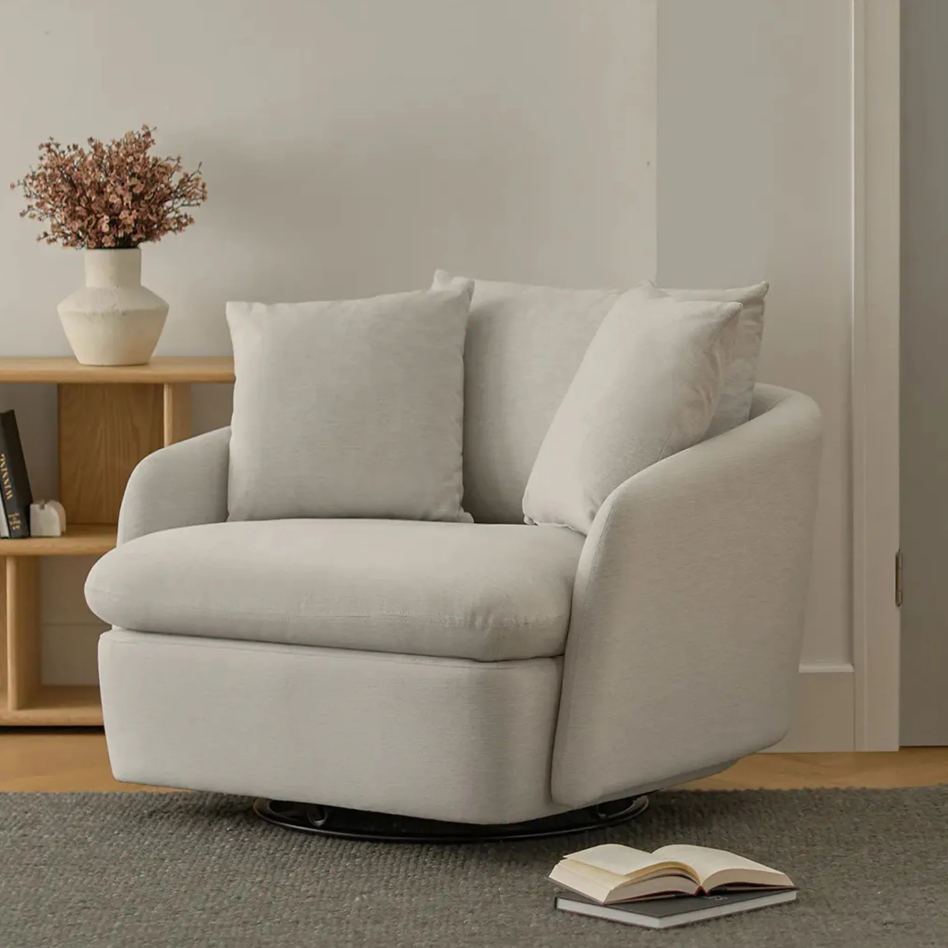 Leigh 47" Grand Swivel Lounge Chair - Silver Ivory