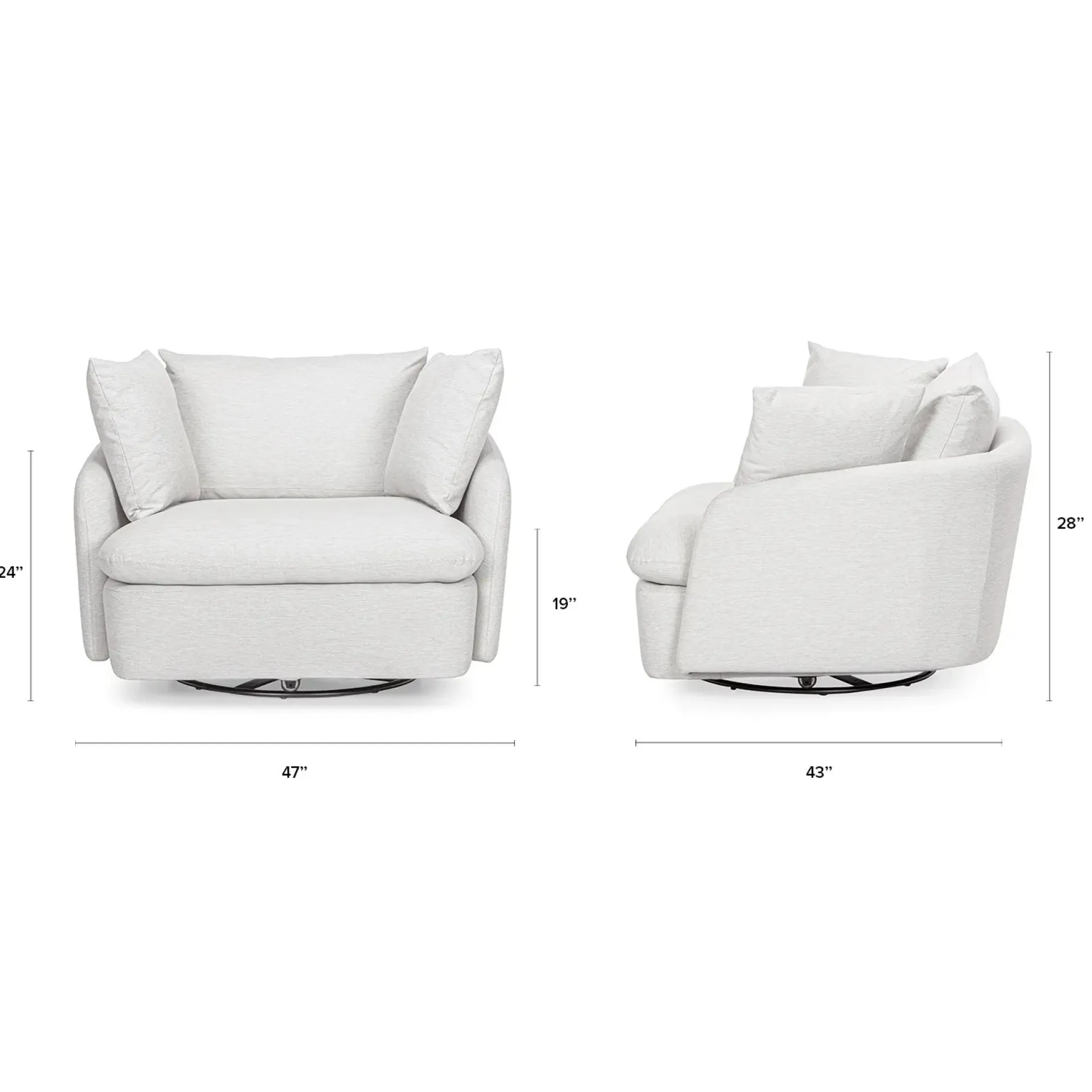 Leigh 47" Grand Swivel Lounge Chair - Silver Ivory