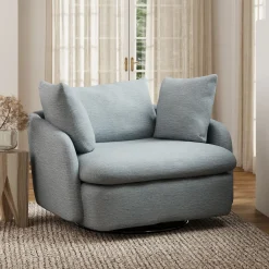 Leigh 47" Grand Swivel Lounge Chair - Silver Light Blue