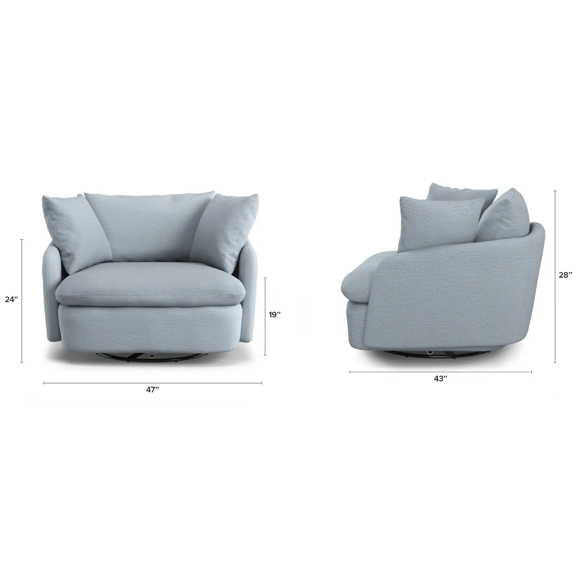 Leigh 47" Grand Swivel Lounge Chair - Silver Light Blue