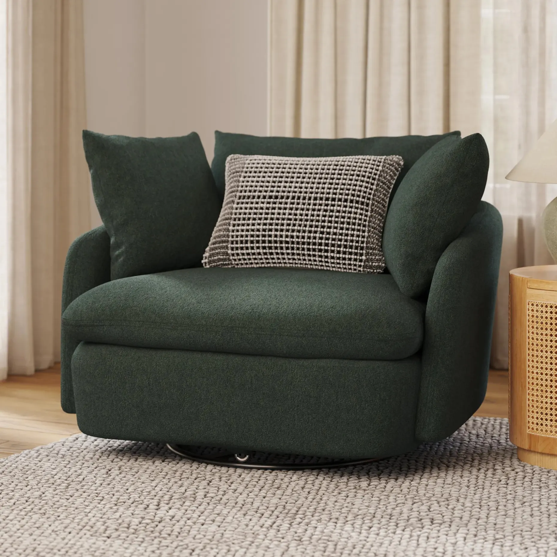 Leigh 47" Grand Swivel Lounge Chair - Green Wool Bouclé