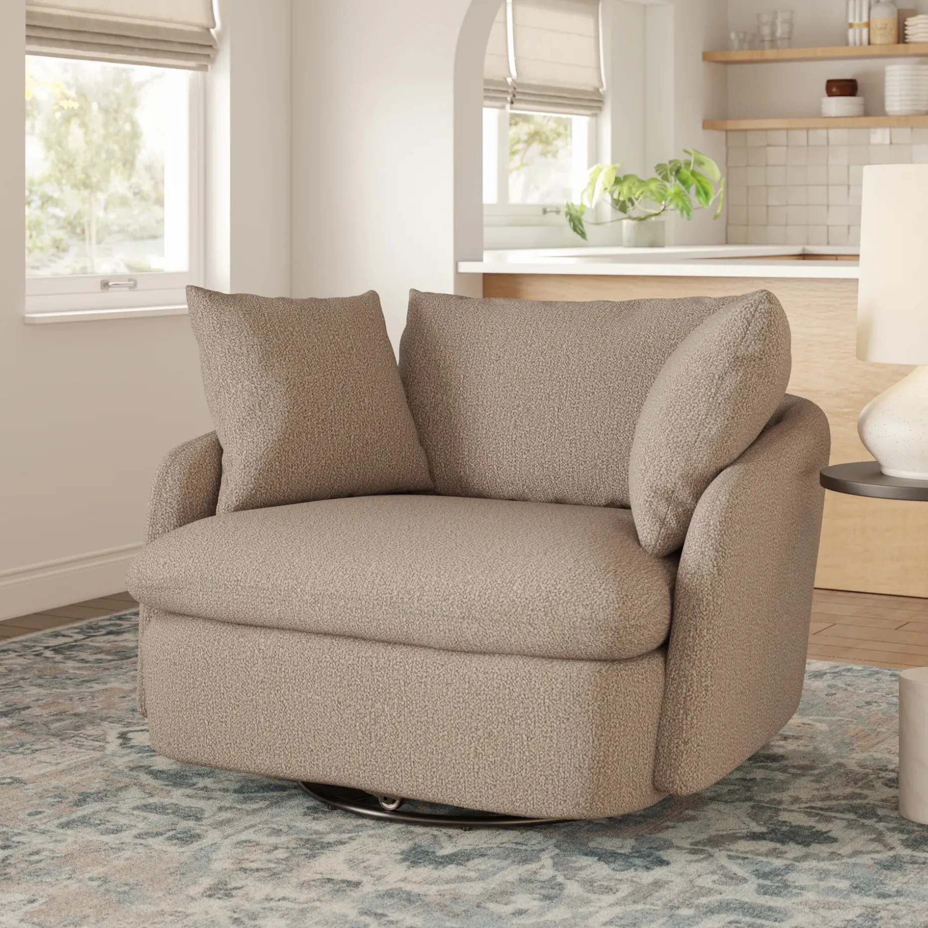 Leigh 47" Grand Swivel Lounge Chair - Sandstone Wool Bouclé