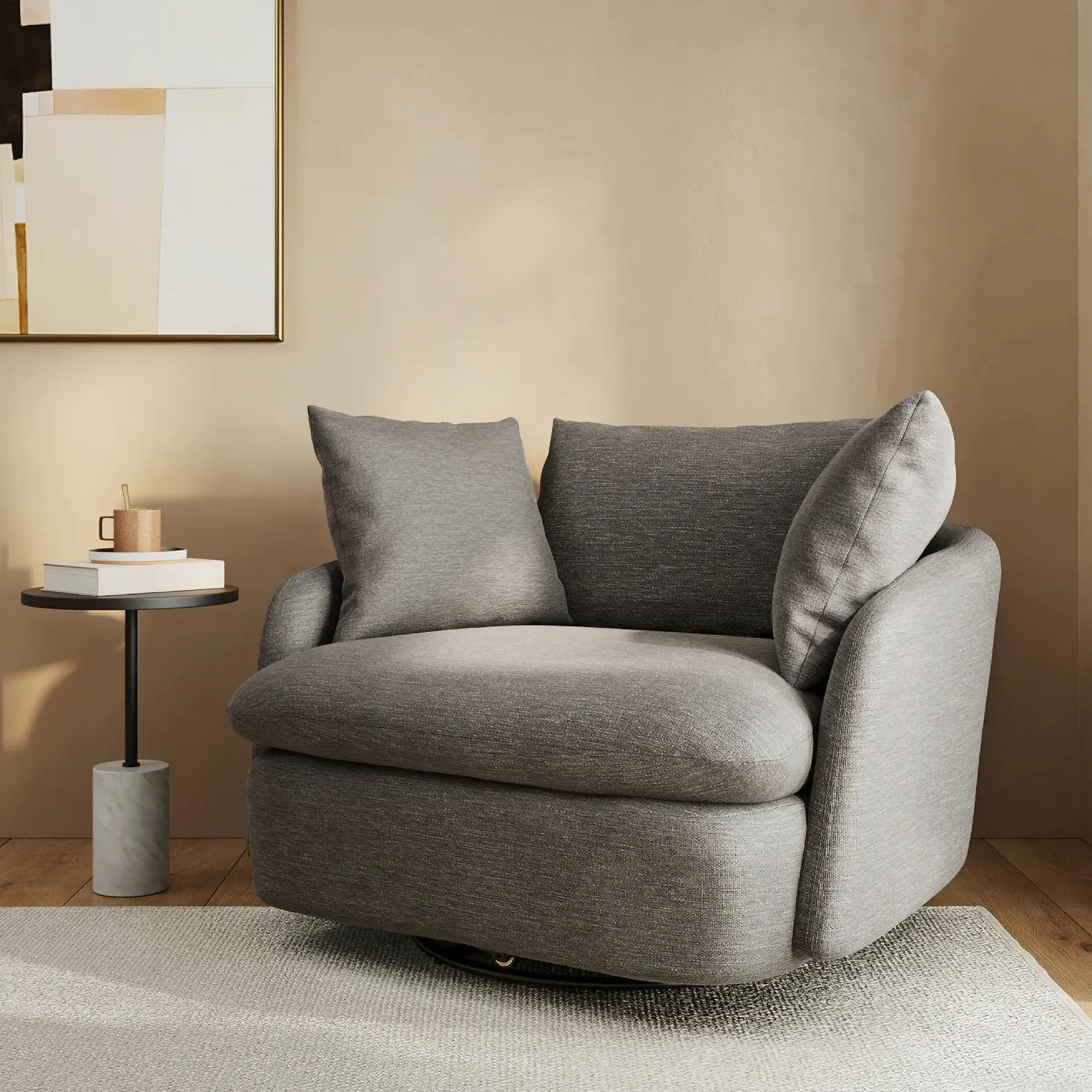 Leigh 47" Grand Swivel Lounge Chair - Silver Gray