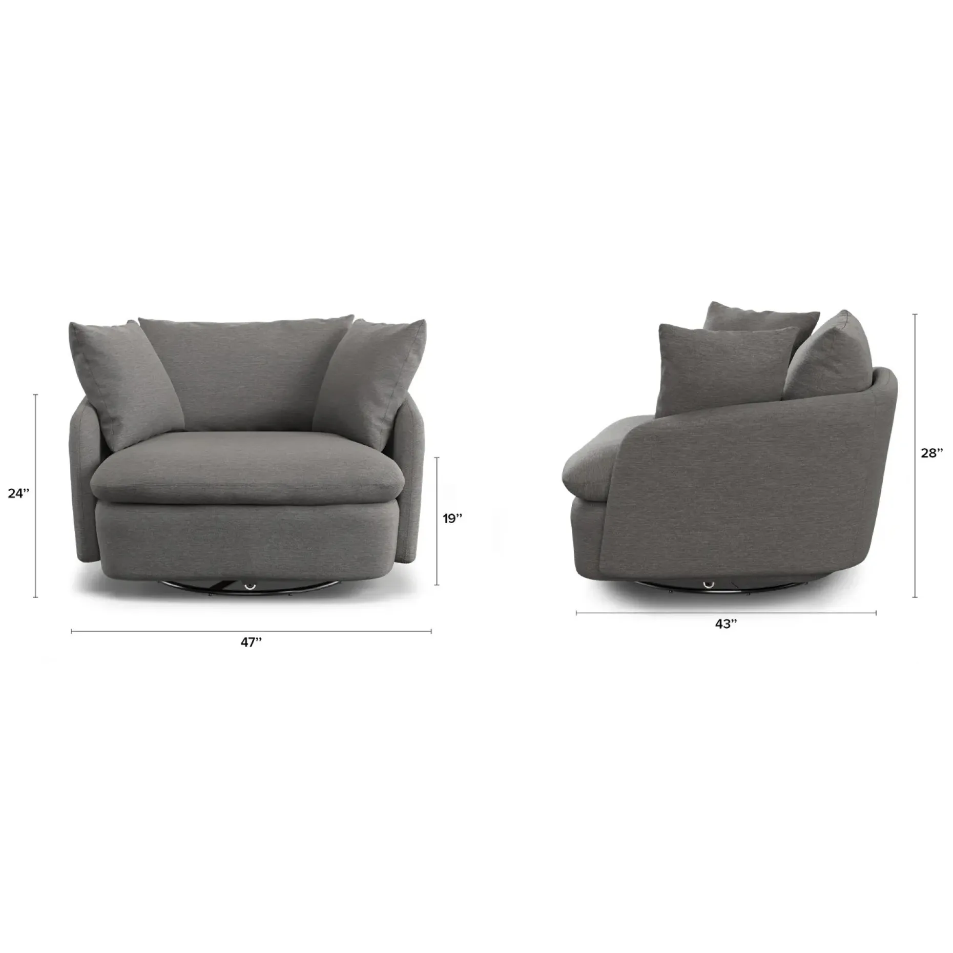 Leigh 47" Grand Swivel Lounge Chair - Silver Gray