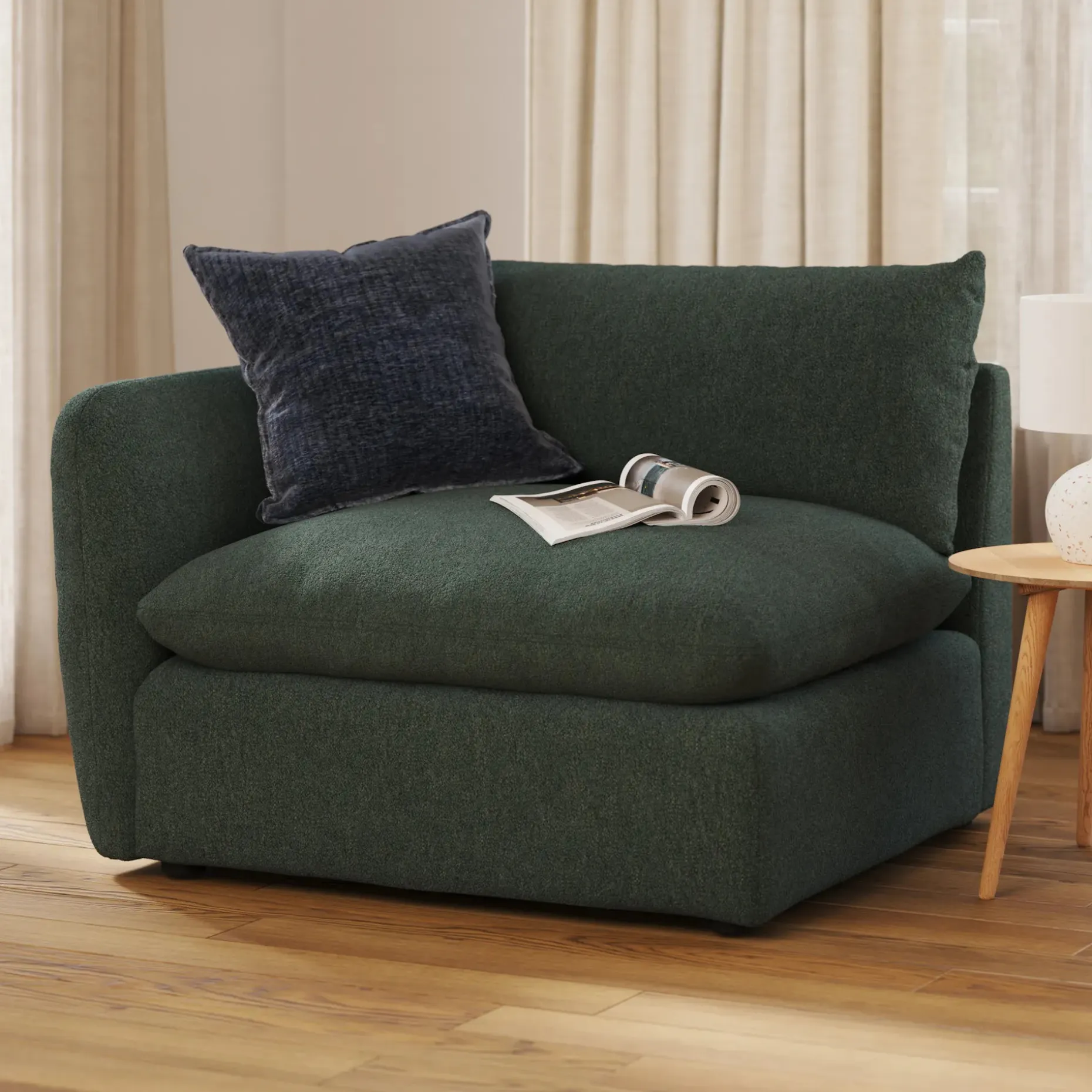 Leigh 46" Left Arm Module - Green Wool Bouclé