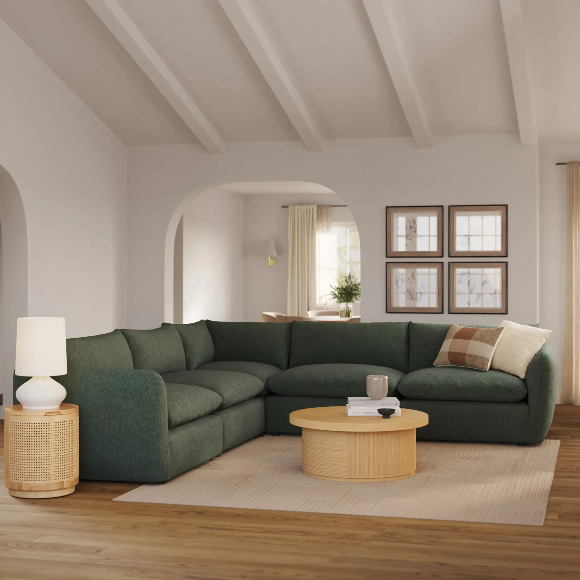 Leigh 126" Modular Corner Sectional - Green Wool Bouclé