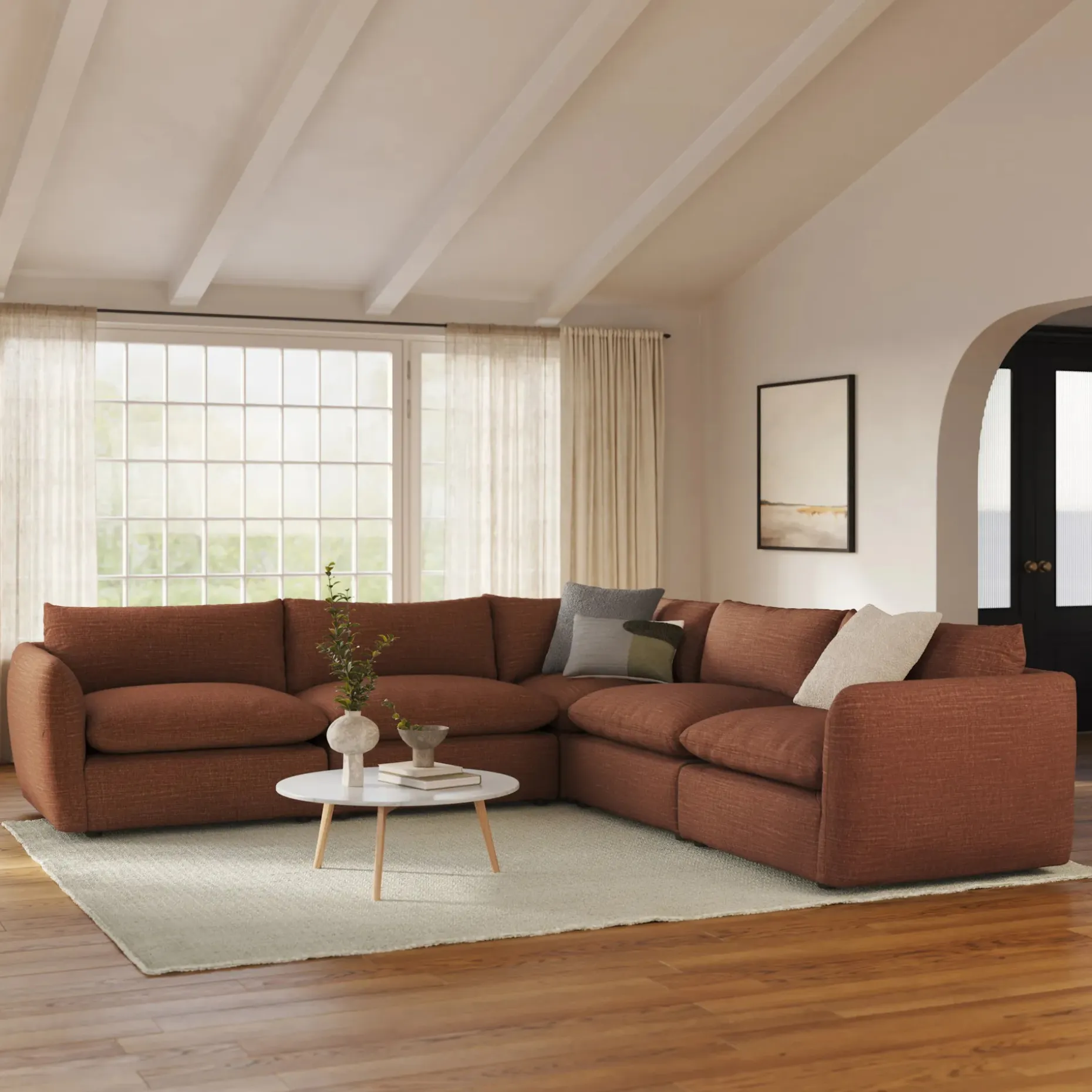 Leigh 126" Modular Corner Sectional - Napa Rust