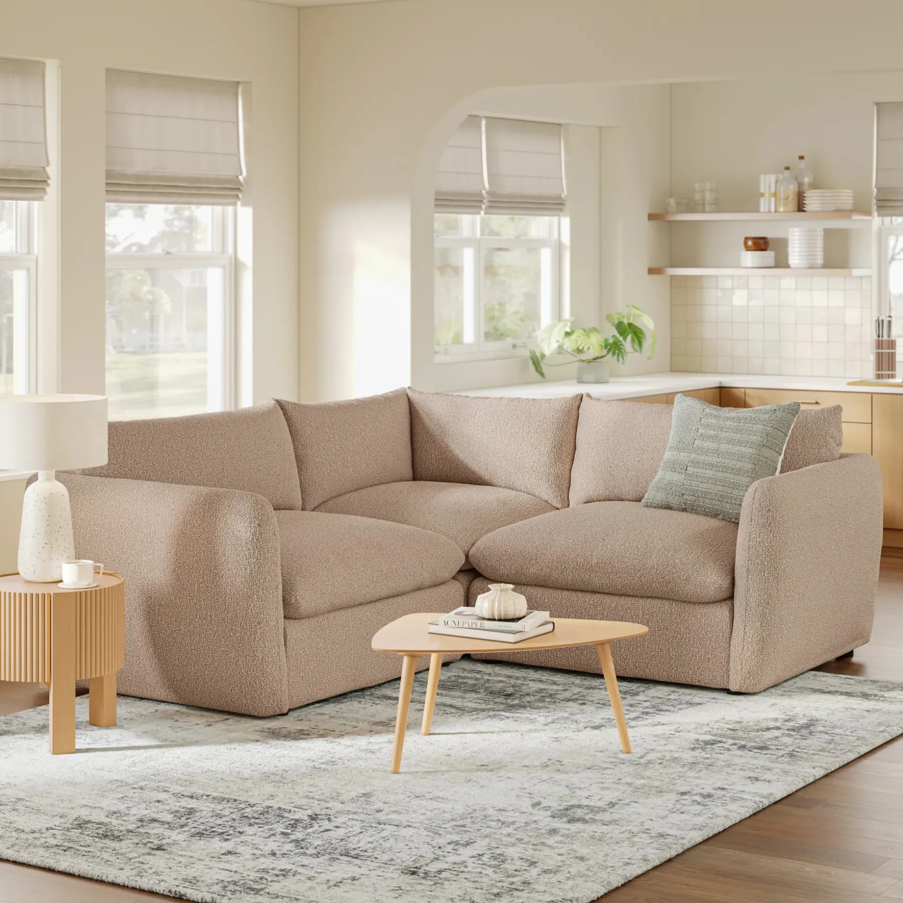 Leigh 87" Modular Corner Sectional - Sandstone Wool Bouclé