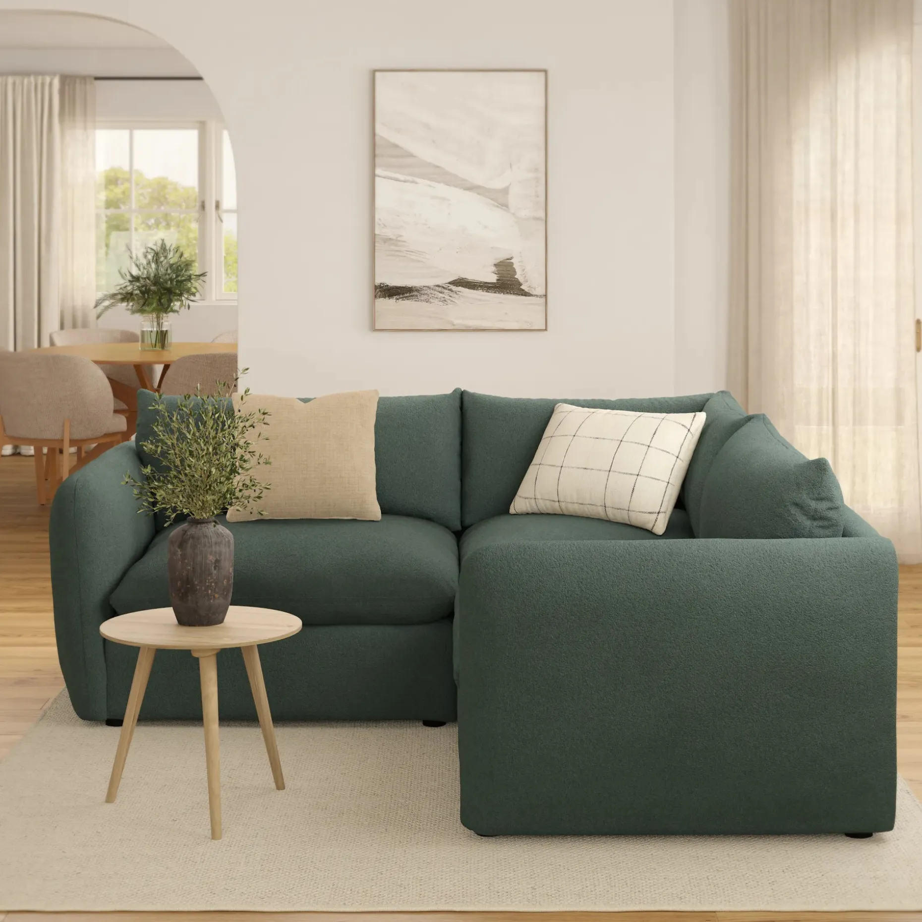 Leigh 87" Modular Corner Sectional - Green Wool Bouclé