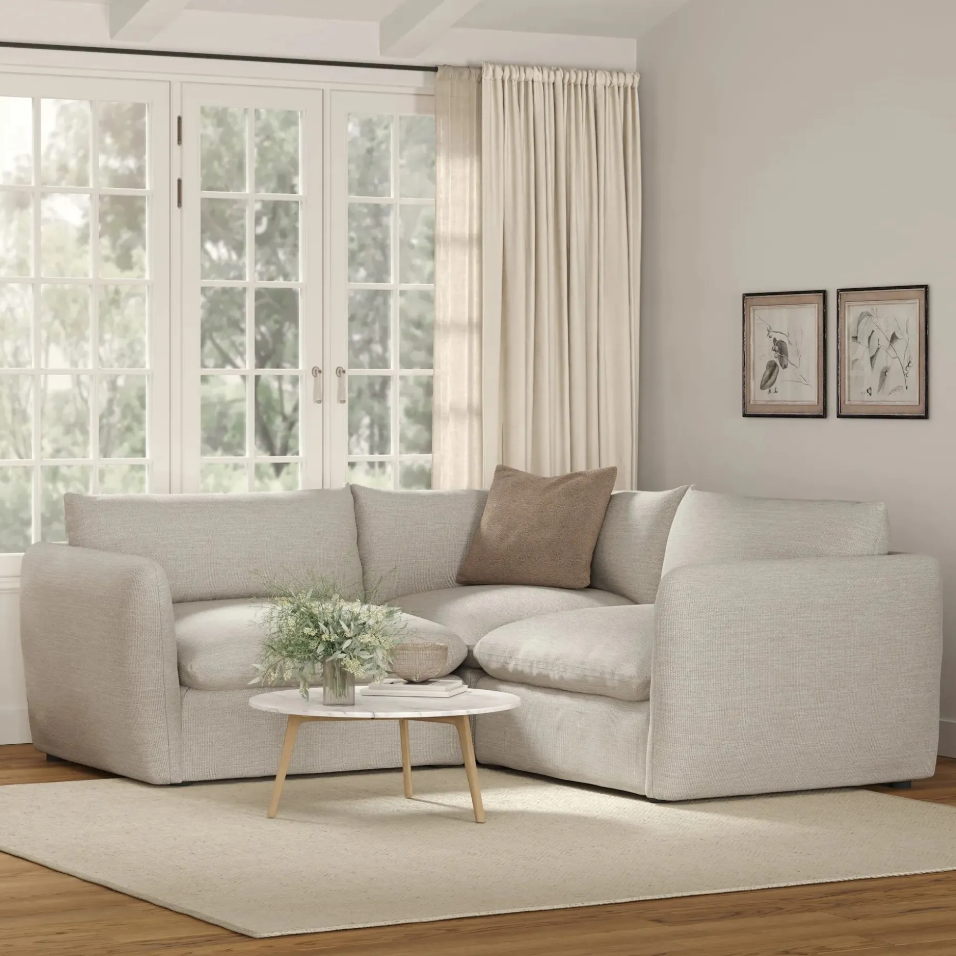 Leigh 87" Modular Corner Sectional - Silver Ivory