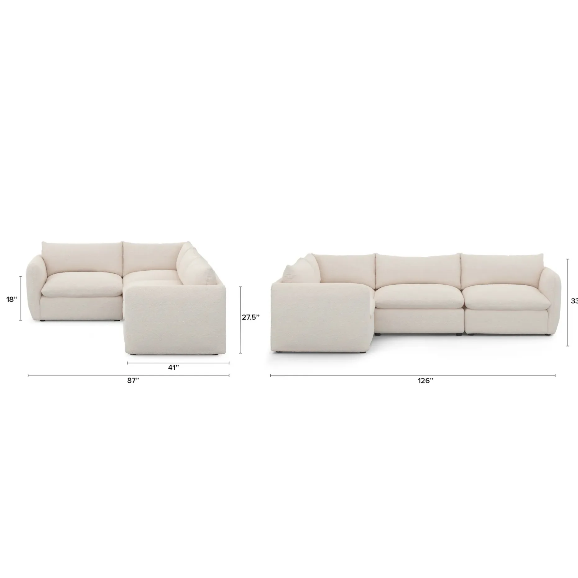 Leigh 126" Modular L Sectional - Ivory Wool Bouclé