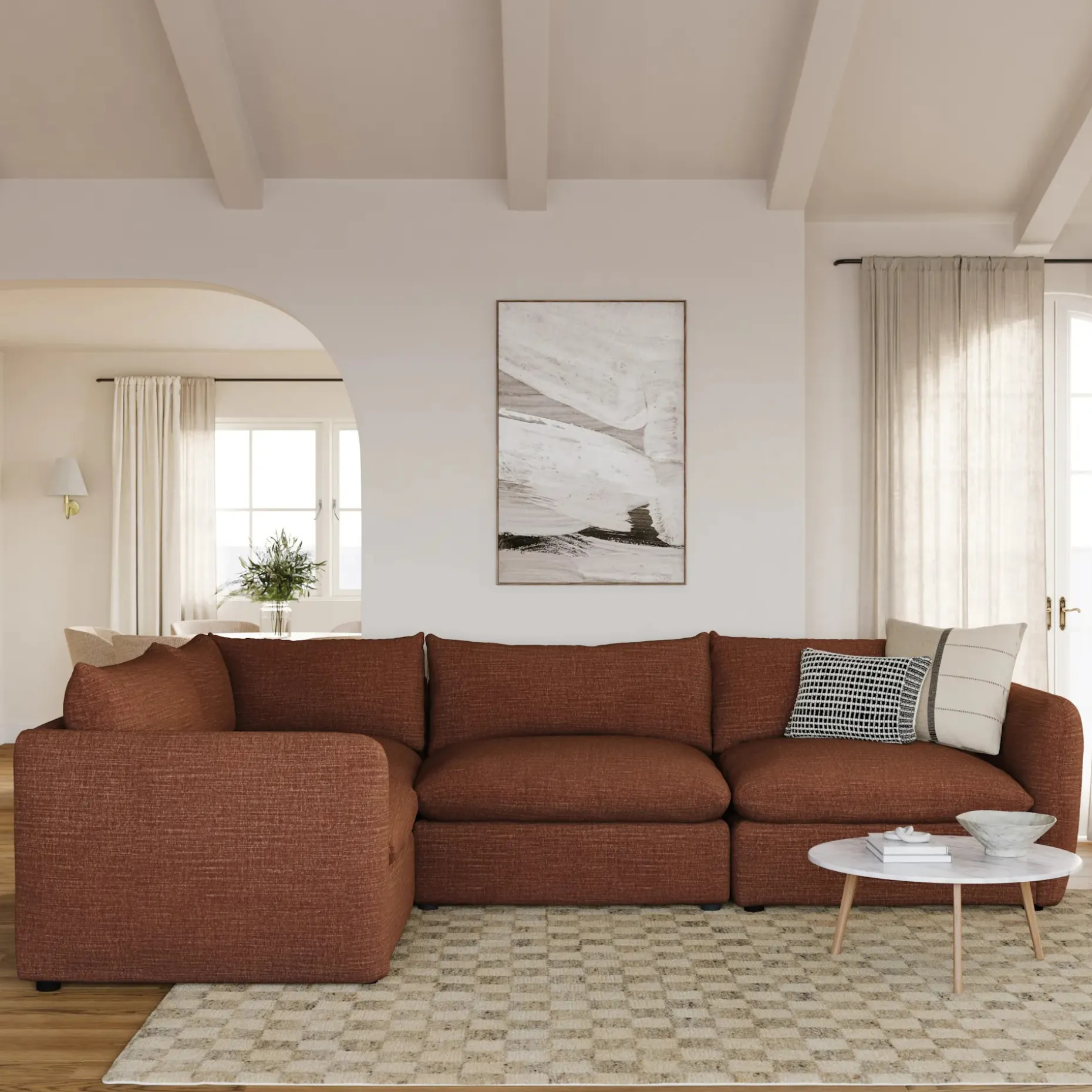 Leigh 126" Modular L Sectional - Napa Rust