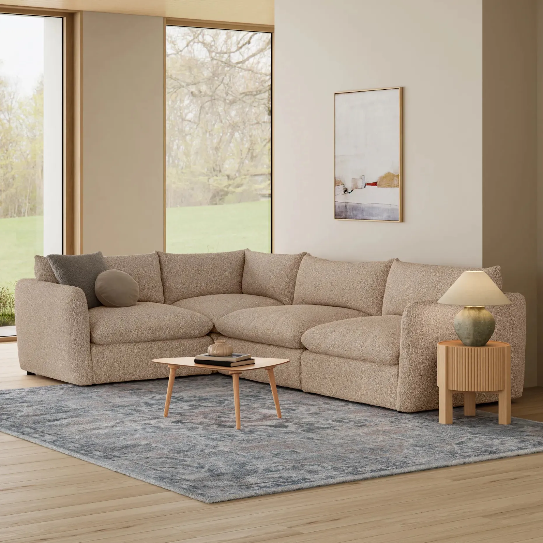 Leigh 126" Modular L Sectional - Sandstone Wool Bouclé