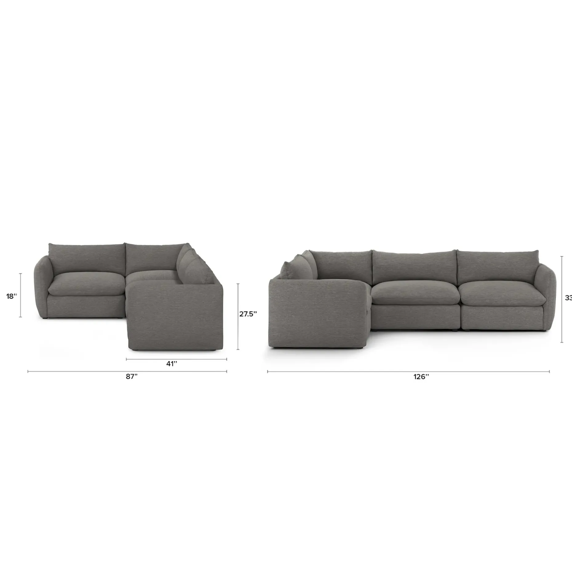 Leigh 126" Modular L Sectional - Silver Gray