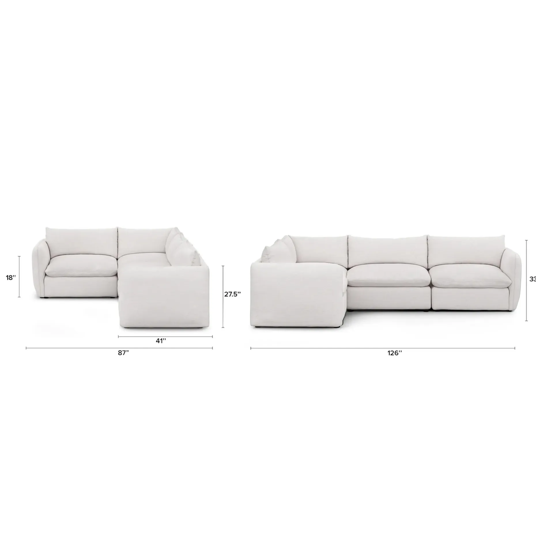 Leigh 126" Modular L Sectional - Silver Ivory