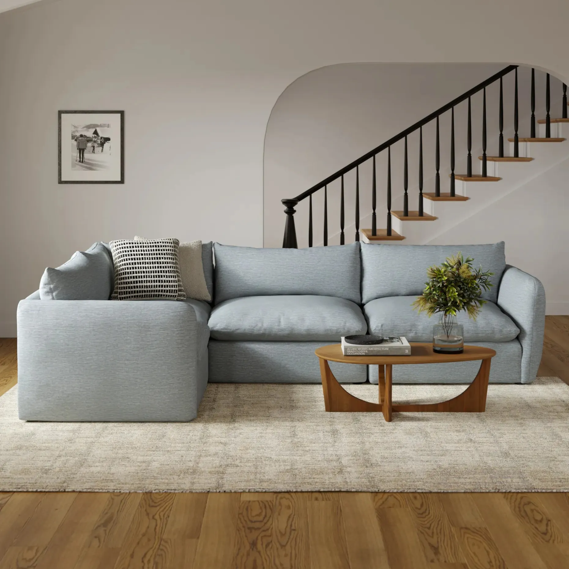 Leigh 126" Modular L Sectional - Silver Light Blue
