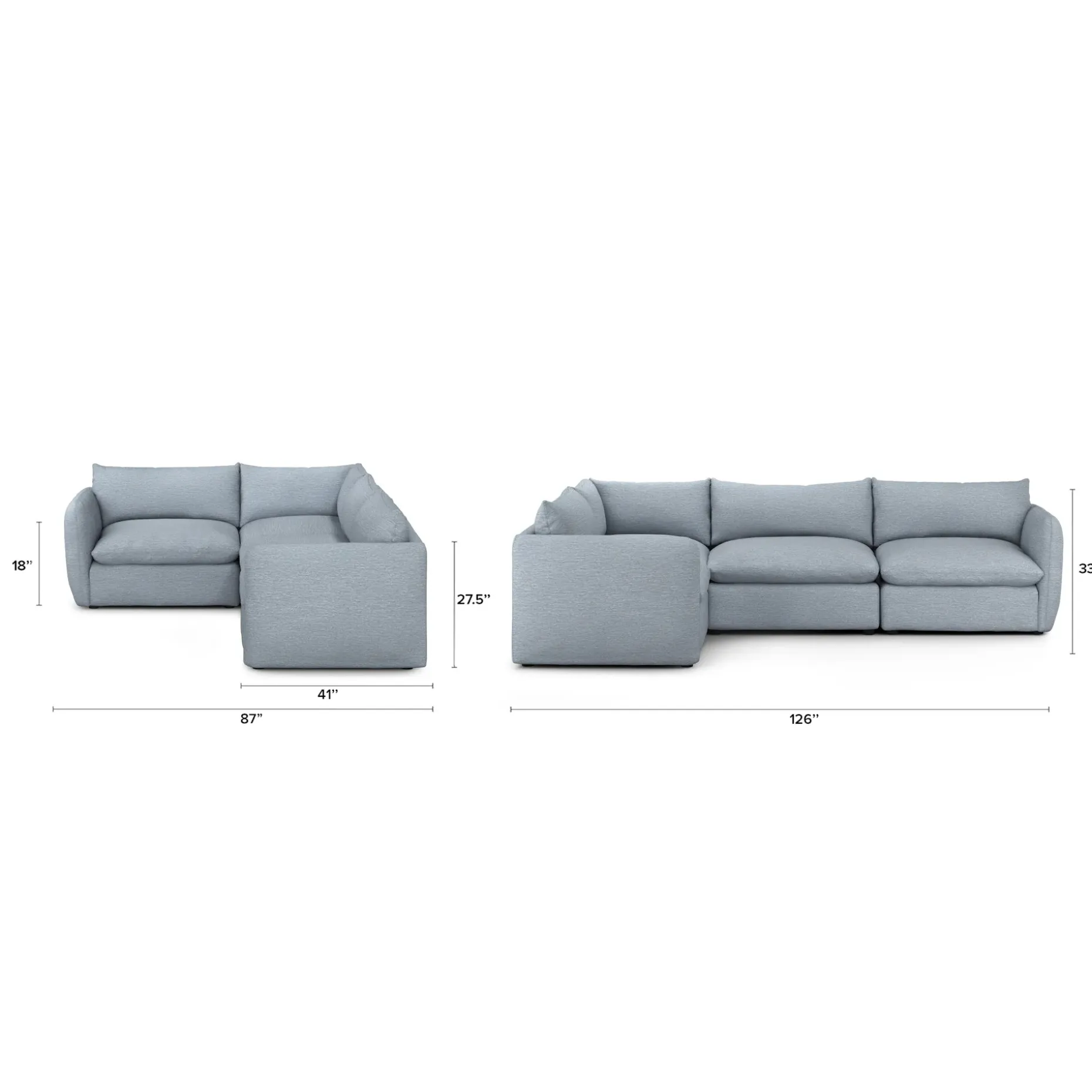 Leigh 126" Modular L Sectional - Silver Light Blue