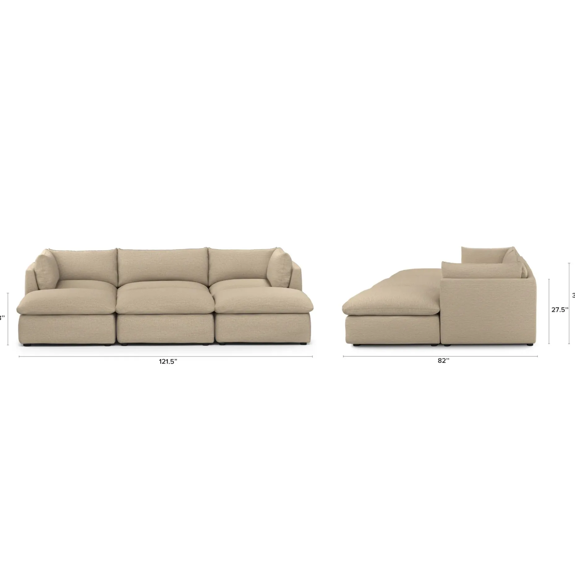 Leigh 121.5" Modular Open Pit Sectional - Silver Taupe