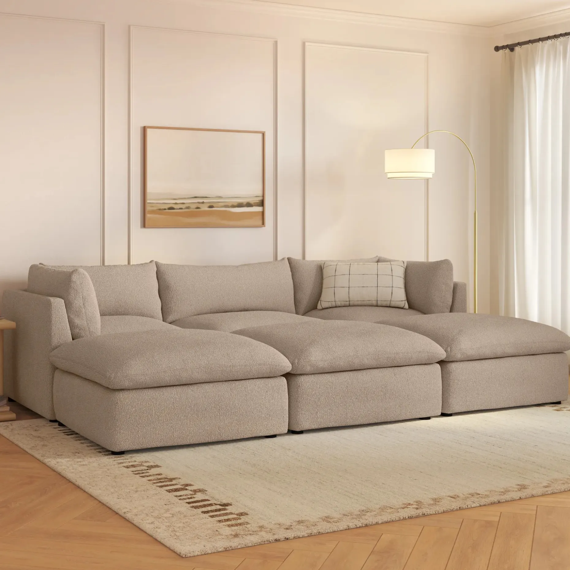 Leigh 121.5" Modular Open Pit Sectional - Sandstone Wool Bouclé
